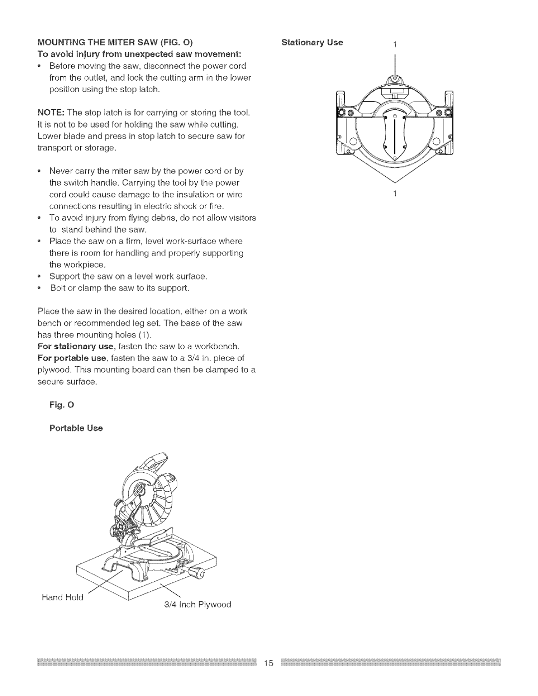 Craftsman 137.21229 operating instructions Mounting the Miter SAW FIG, O 