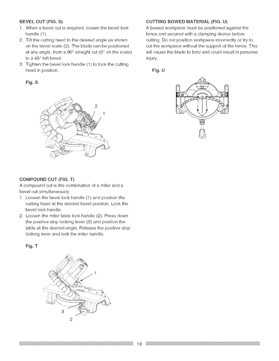 Craftsman 137.21229 Bevelcutfig,S Cuttingbowedmaterialfig.U, Atanyangle,froma90straightcut0onthescale, Compoundcutfig,T 