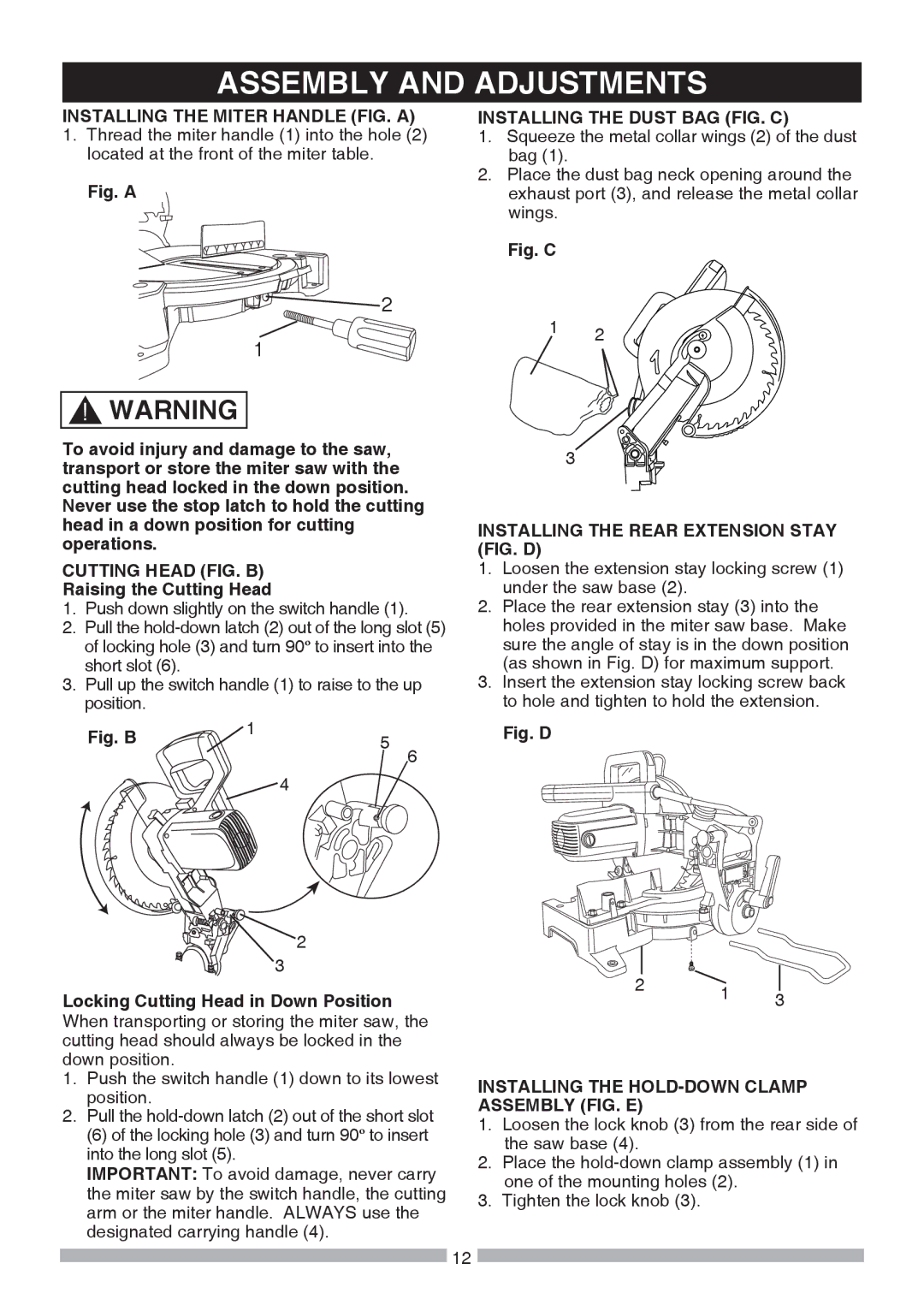 Craftsman 137.21236 operating instructions Assembly and Adjustments 