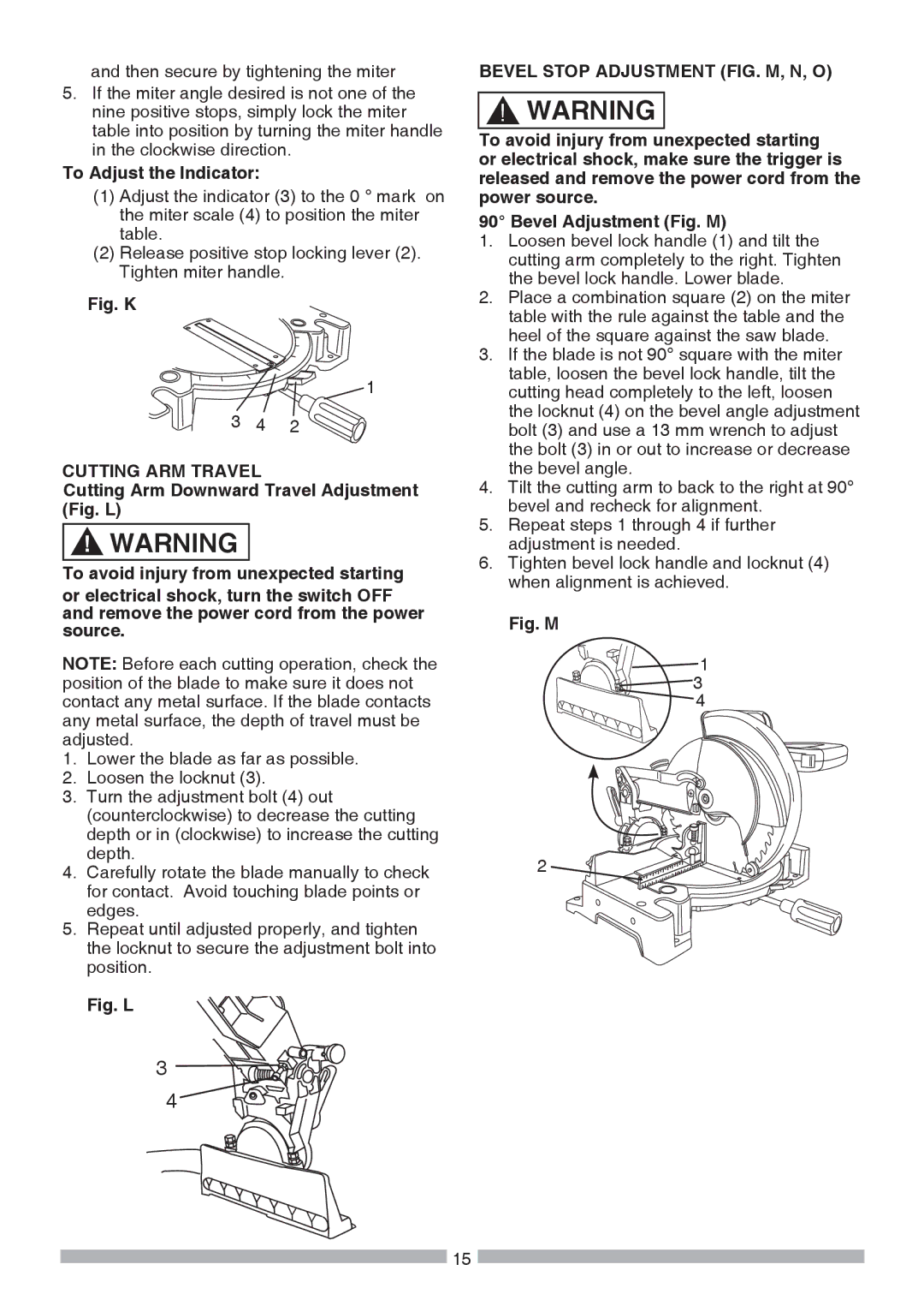 Craftsman 137.21236 To Adjust the Indicator, Cutting ARM Travel, Cutting Arm Downward Travel Adjustment 