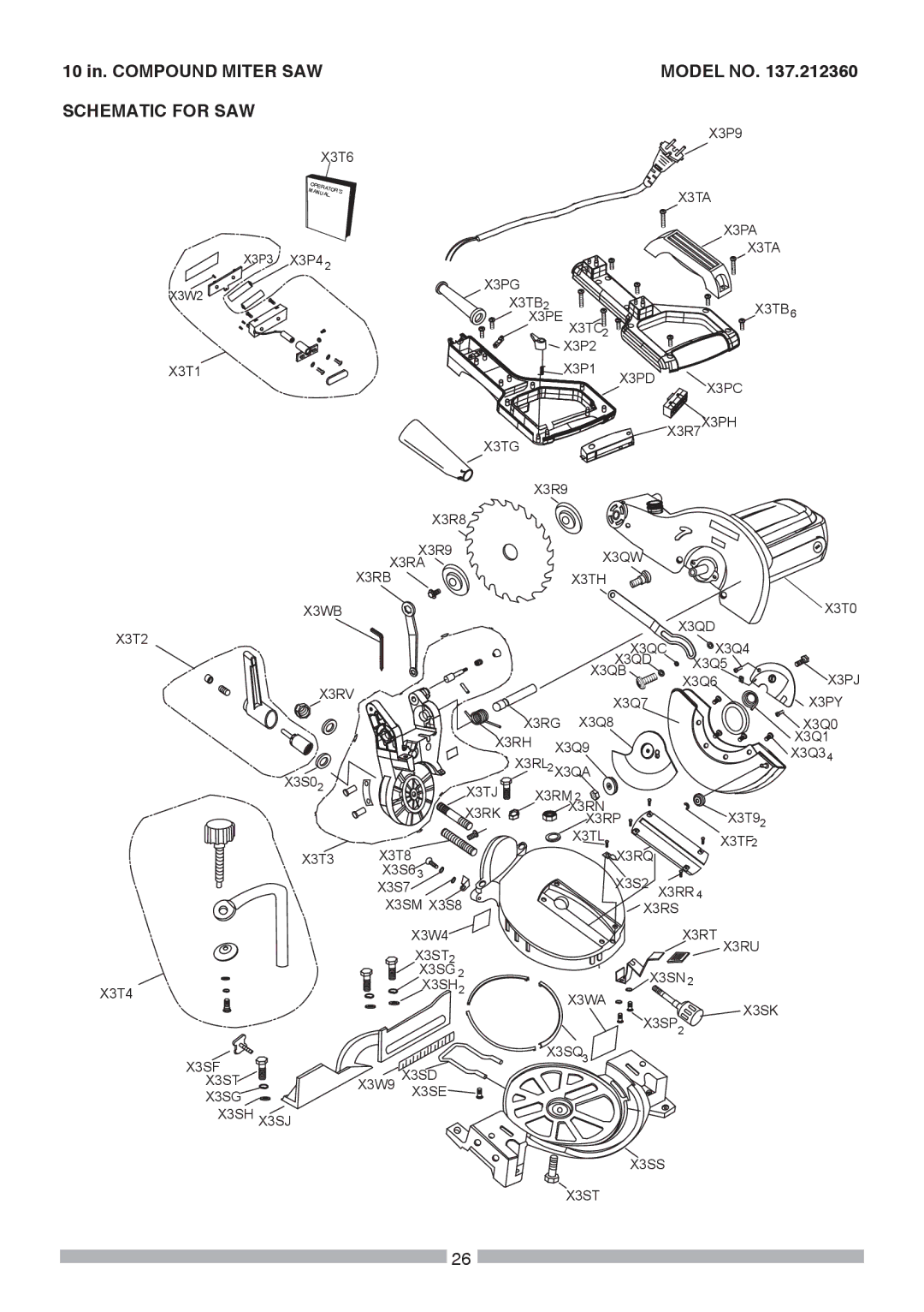 Craftsman 137.21236 operating instructions 10 in. Compound Miter SAW Model no, Schematic for SAW 