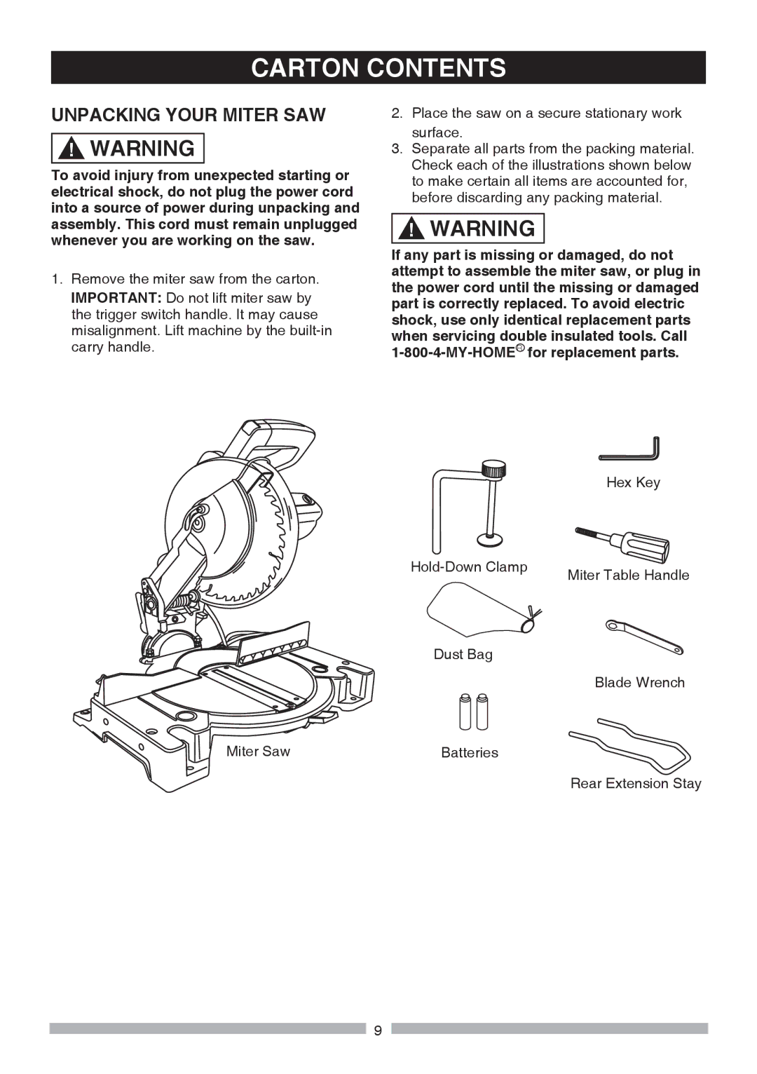 Craftsman 137.21236 operating instructions Carton Contents 