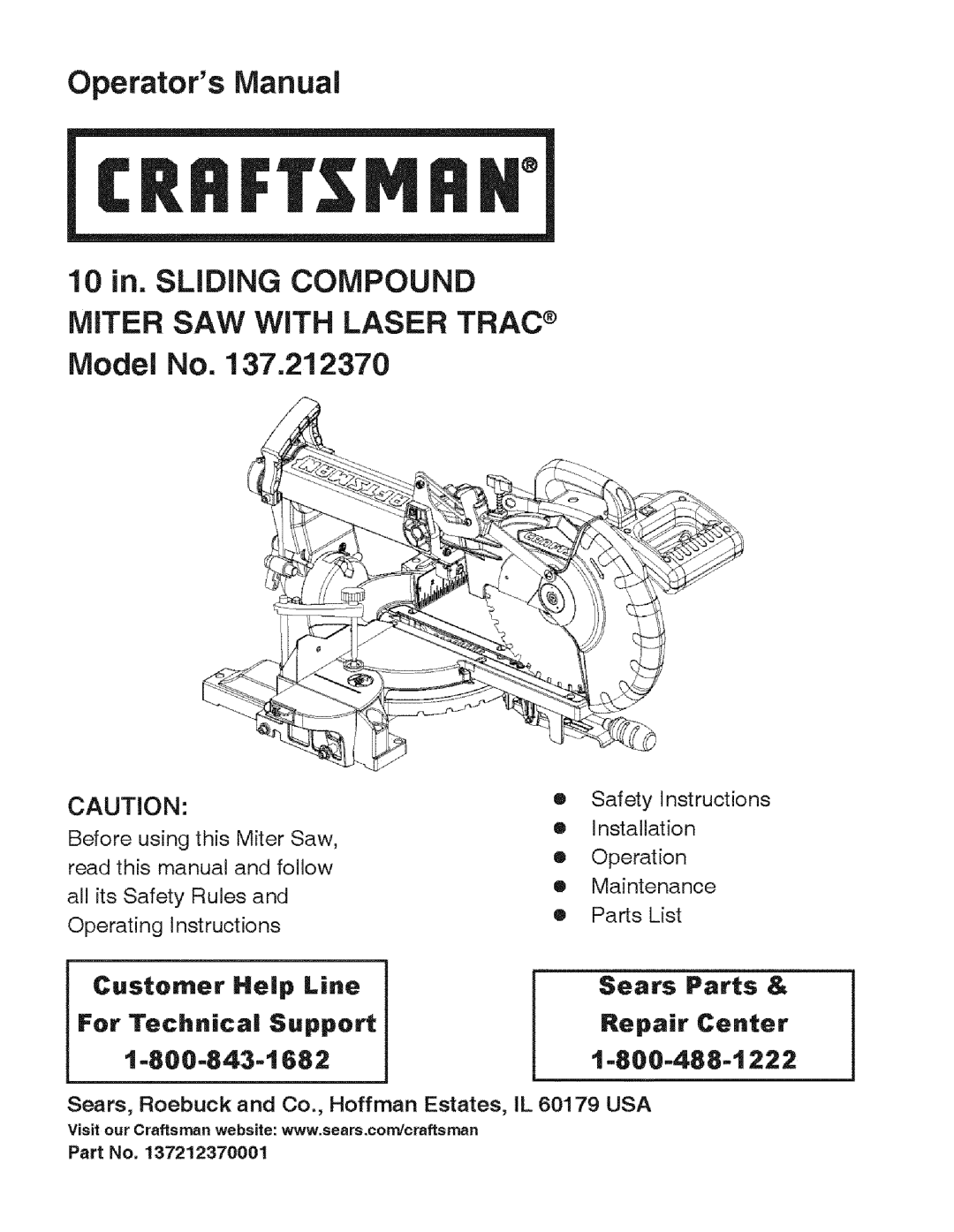 Craftsman 137.21237 operating instructions CRSFrSMSN, Model No 