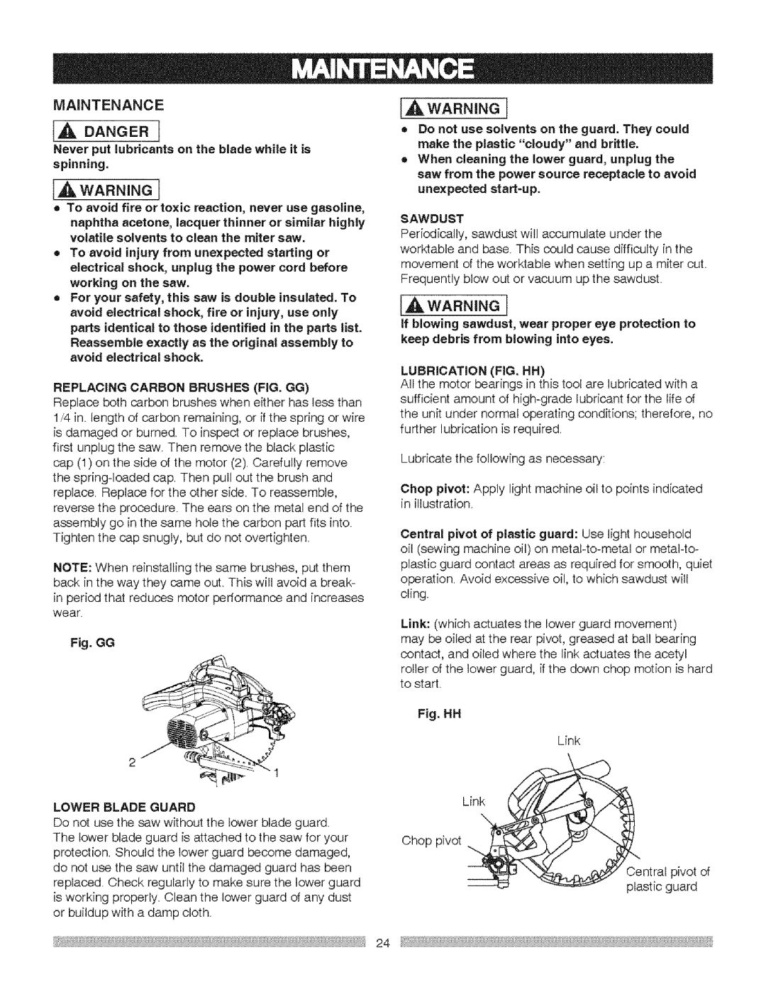 Craftsman 137.21237 operating instructions AWARmG, IAwARJG, Maintenance 