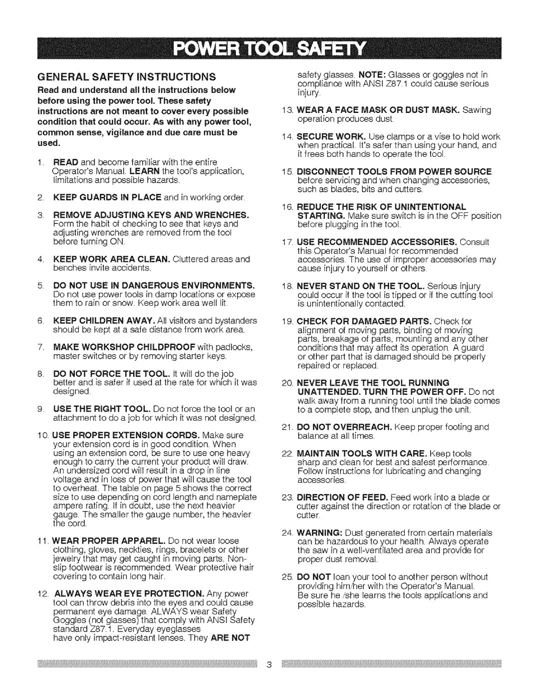 Craftsman 137.21237 operating instructions USE Proper Extension CORDS. Make sure, Disconnect Tools from Power Source 