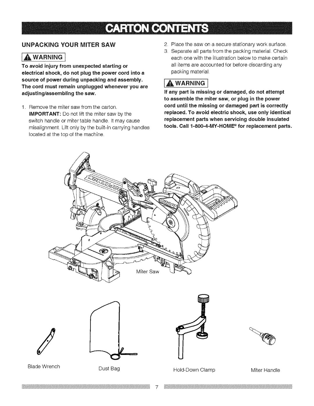 Craftsman 137.21237 operating instructions IA Warning, Unpacking Your Miter SAW 