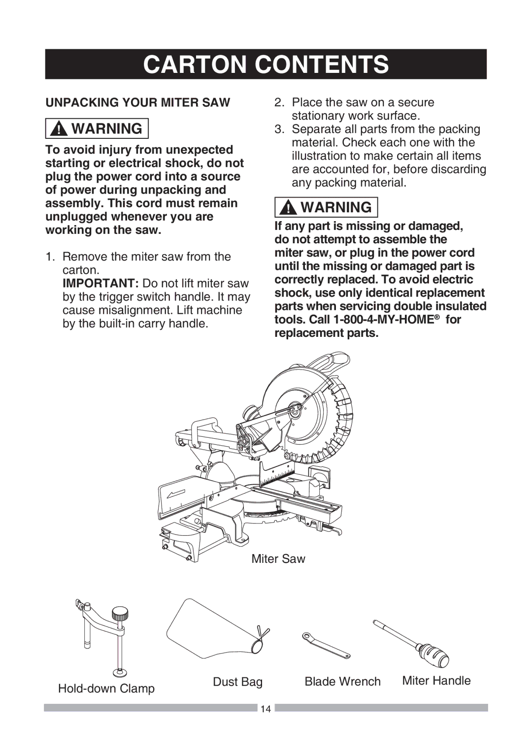 Craftsman 137.21239 operating instructions Carton Contents 