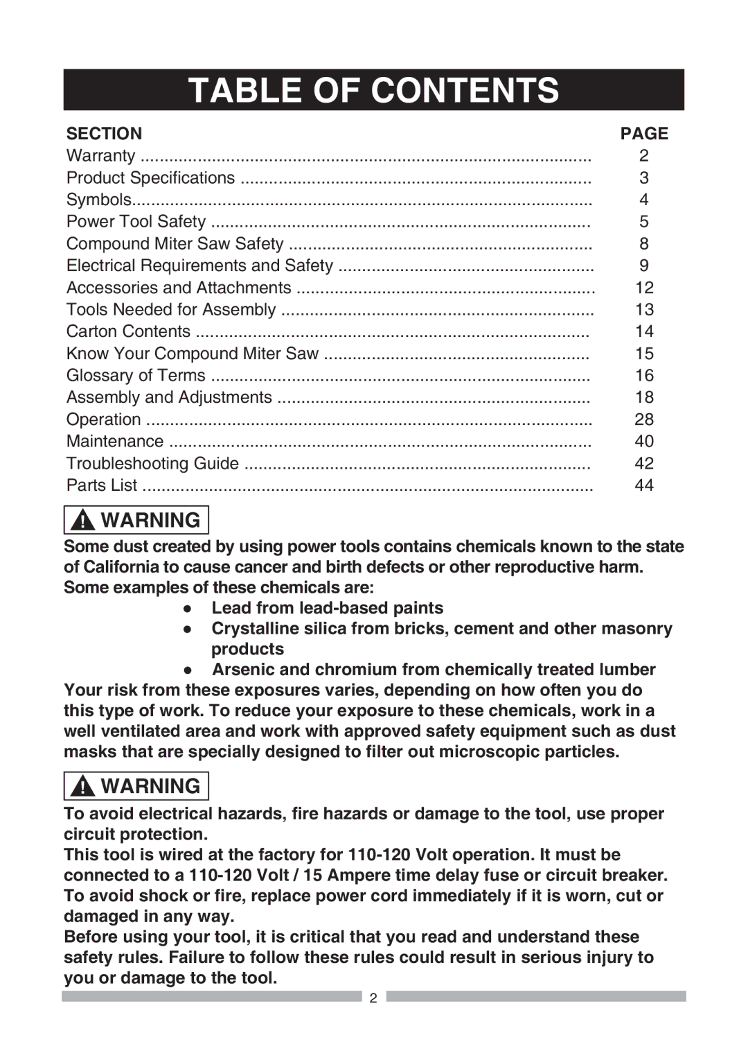 Craftsman 137.21239 operating instructions Table of Contents 