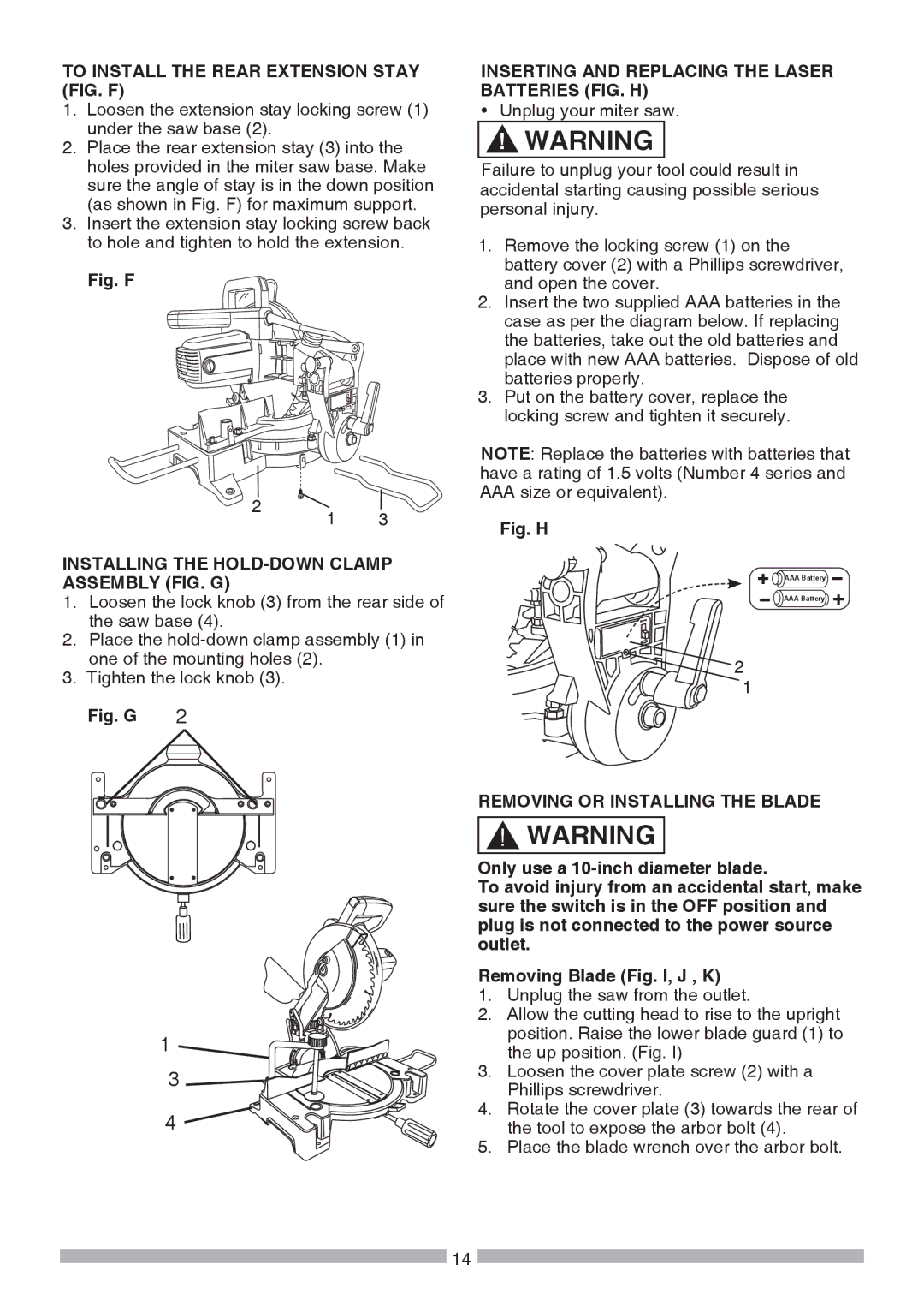 Craftsman 137.21241 To Install the Rear Extension Stay FIG. F, Installing the HOLD-DOWN Clamp Assembly FIG. G 