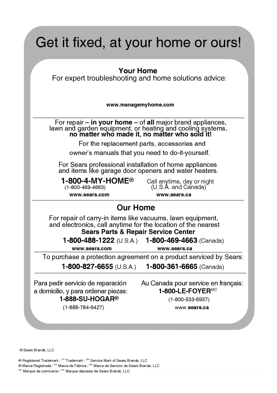 Craftsman 137.21241 operating instructions Get it ﬁxed, at your home or ours 