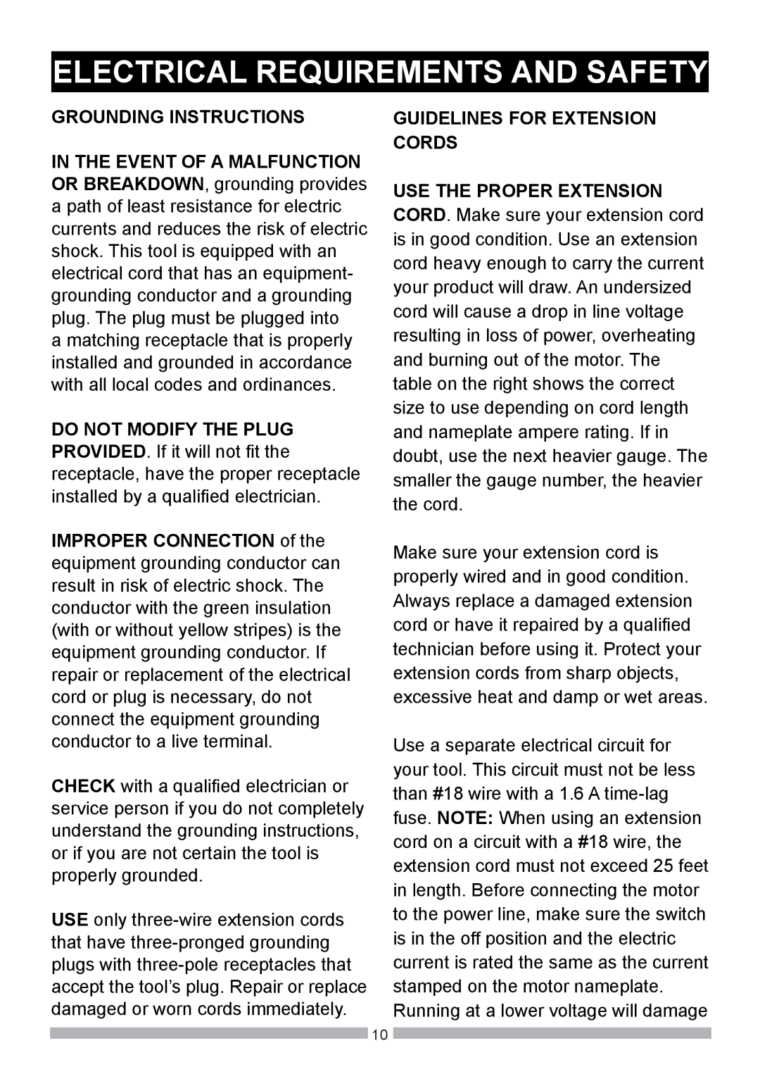 Craftsman 137.21602 operating instructions Grounding Instructions, Guidelines for Extension Cords 