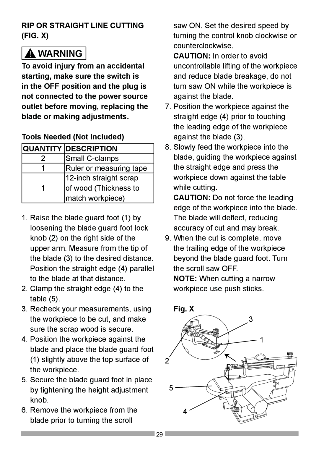 Craftsman 137.21602 operating instructions RIP or Straight Line Cutting FIG, Quantity Description 