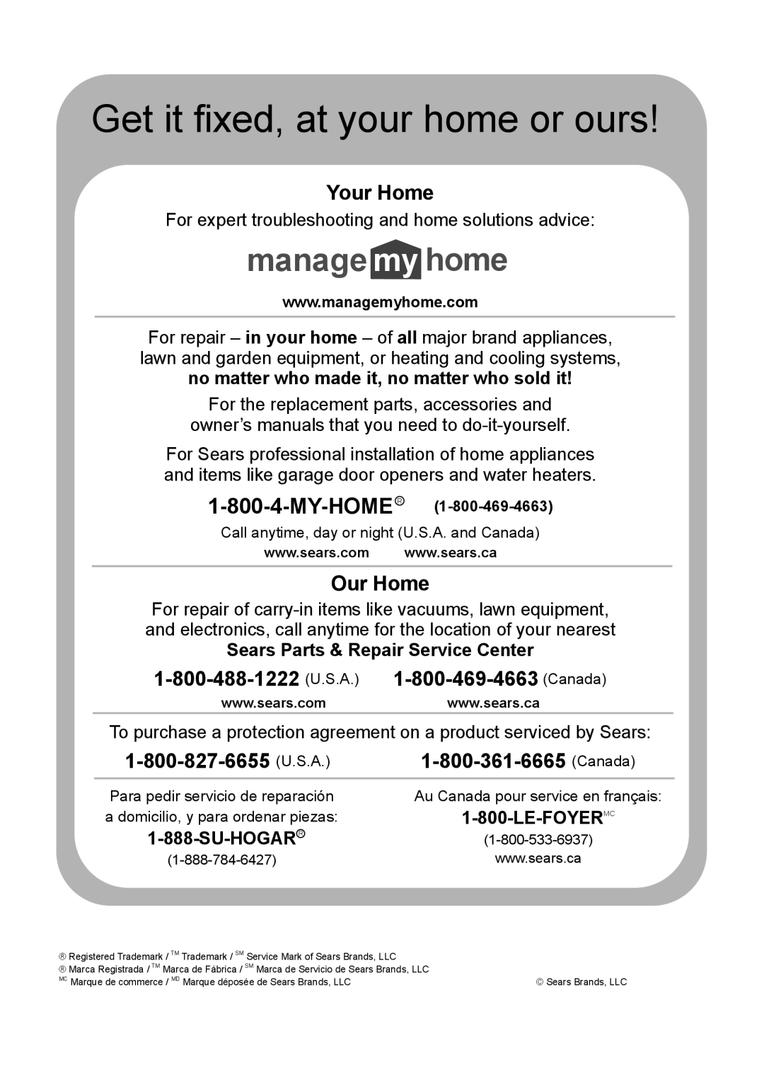 Craftsman 137.21602 operating instructions Get it ﬁxed, at your home or ours 