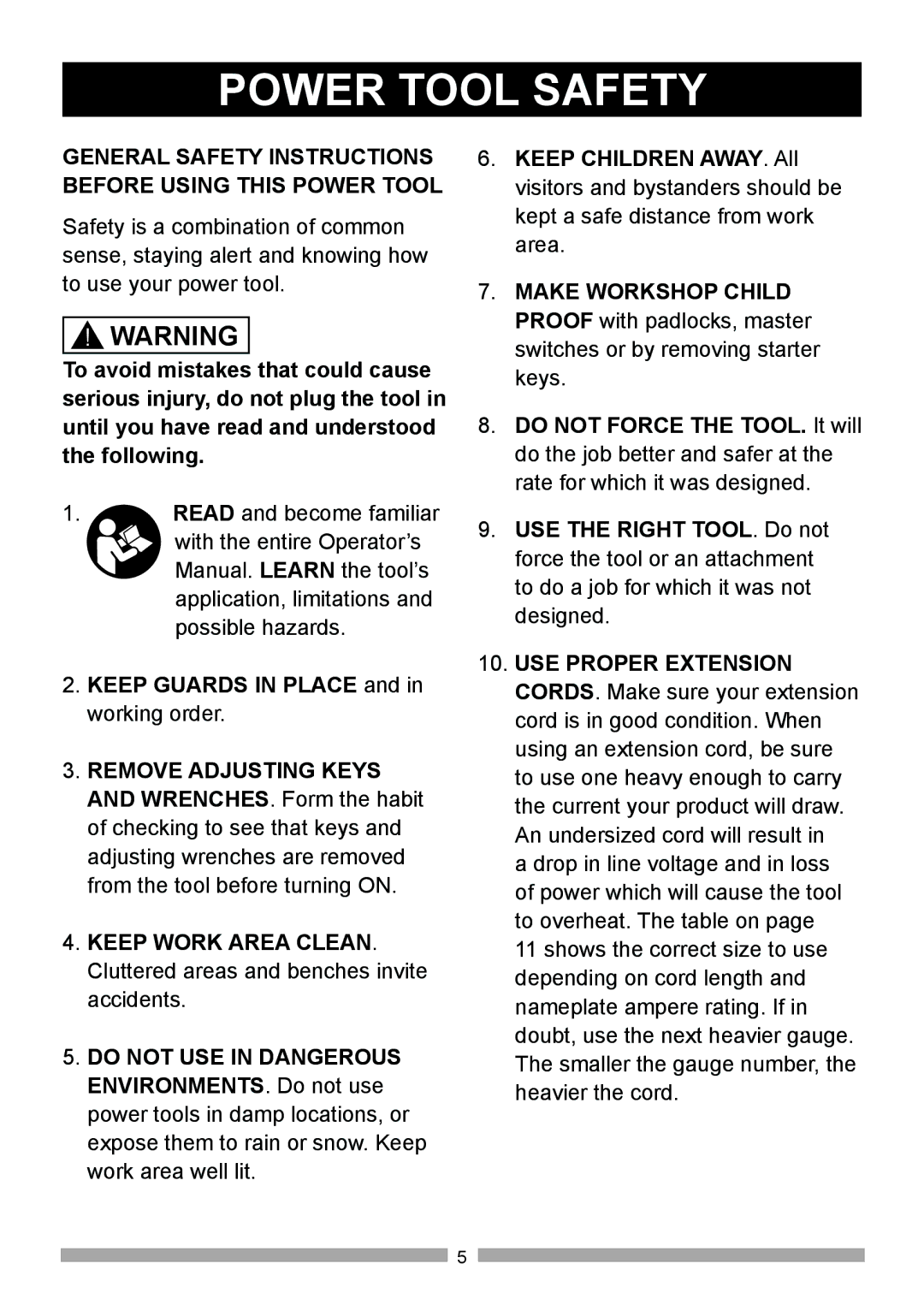 Craftsman 137.21602 operating instructions Power Tool Safety, General Safety Instructions Before Using this Power Tool 