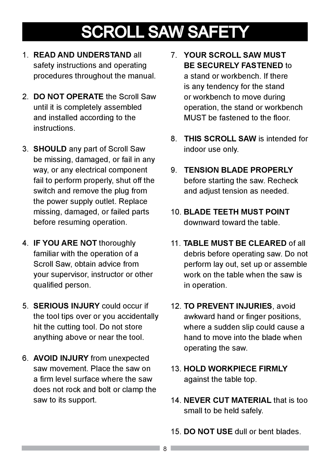 Craftsman 137.21602 operating instructions Scroll SAW Safety 