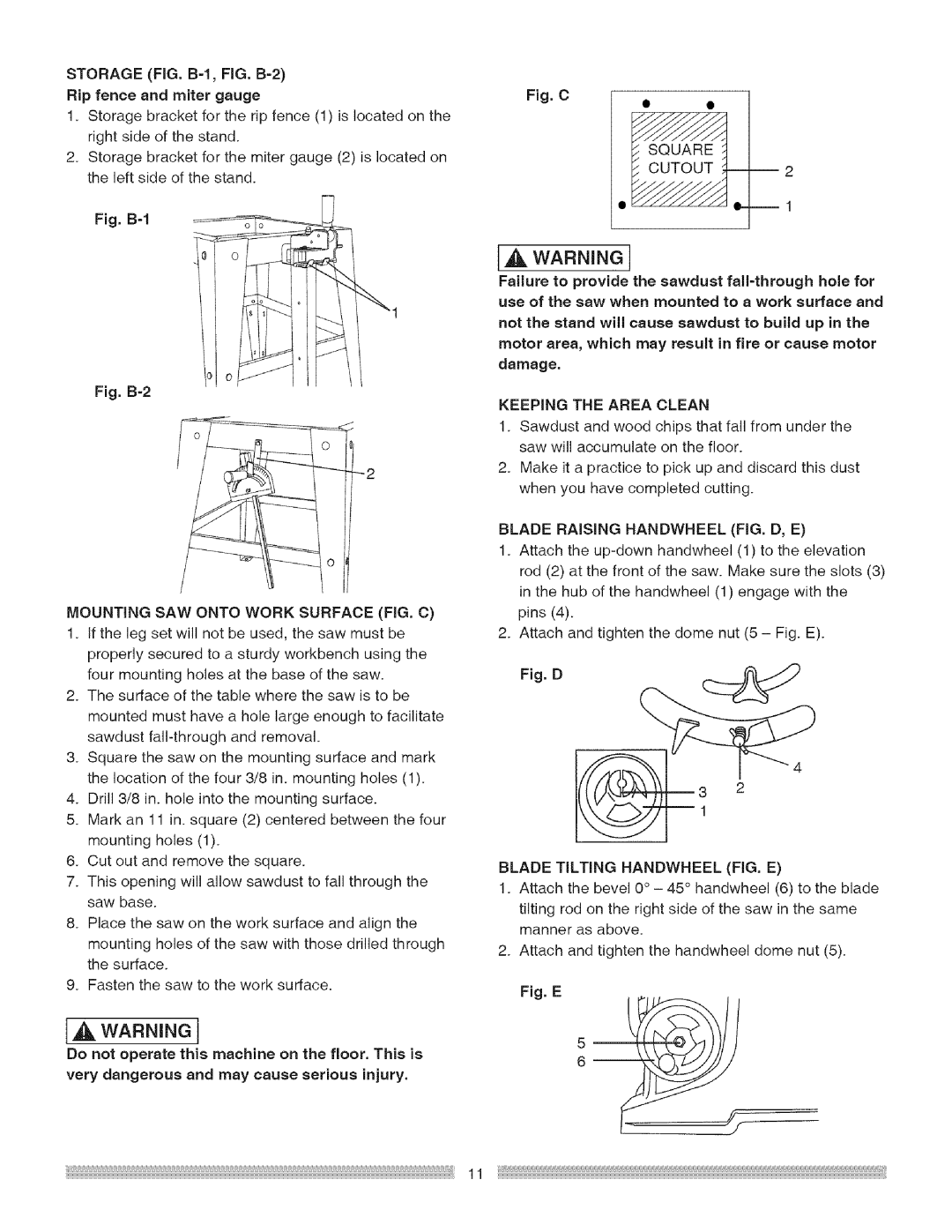 Craftsman 137218030001, 137.218030 operating instructions Storage FIG. B=f, FiG. B-2 Rip fence and miter gauge 