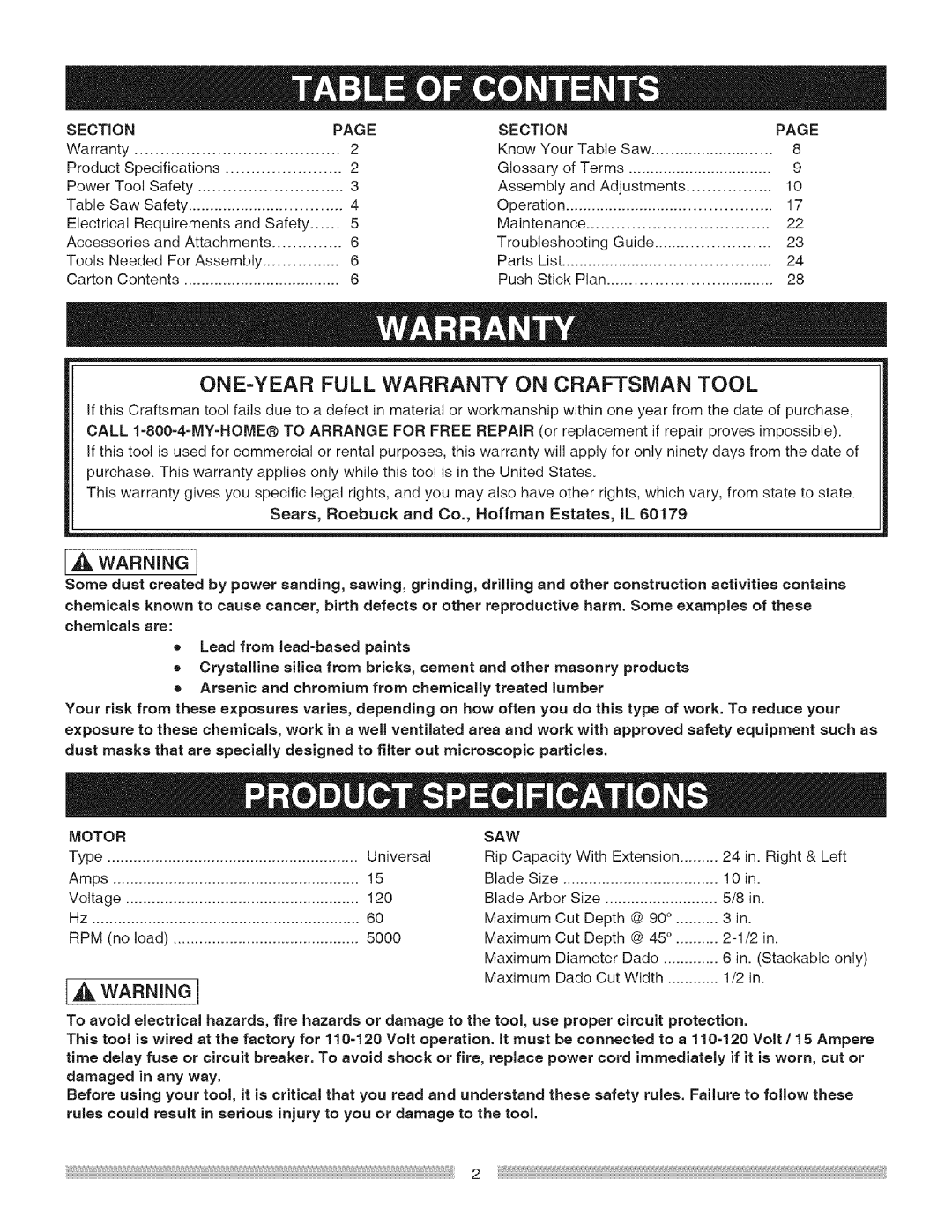 Craftsman 137.218030, 137218030001 operating instructions Section, Motor, Saw 