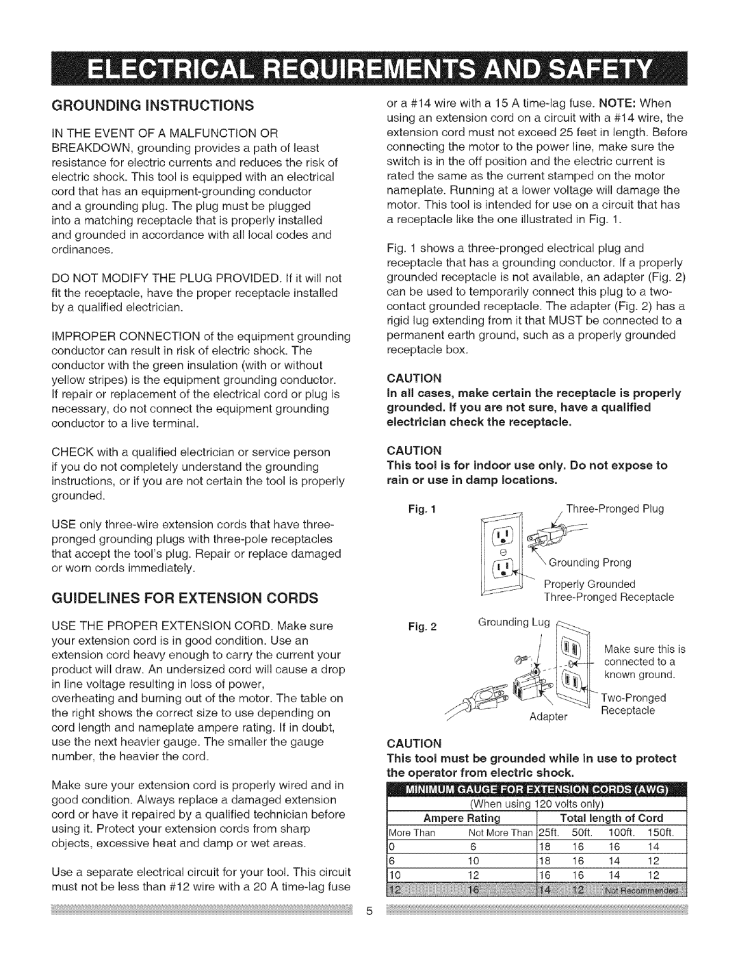 Craftsman 137218030001, 137.218030 operating instructions Grounding iNSTRUCTiONS 