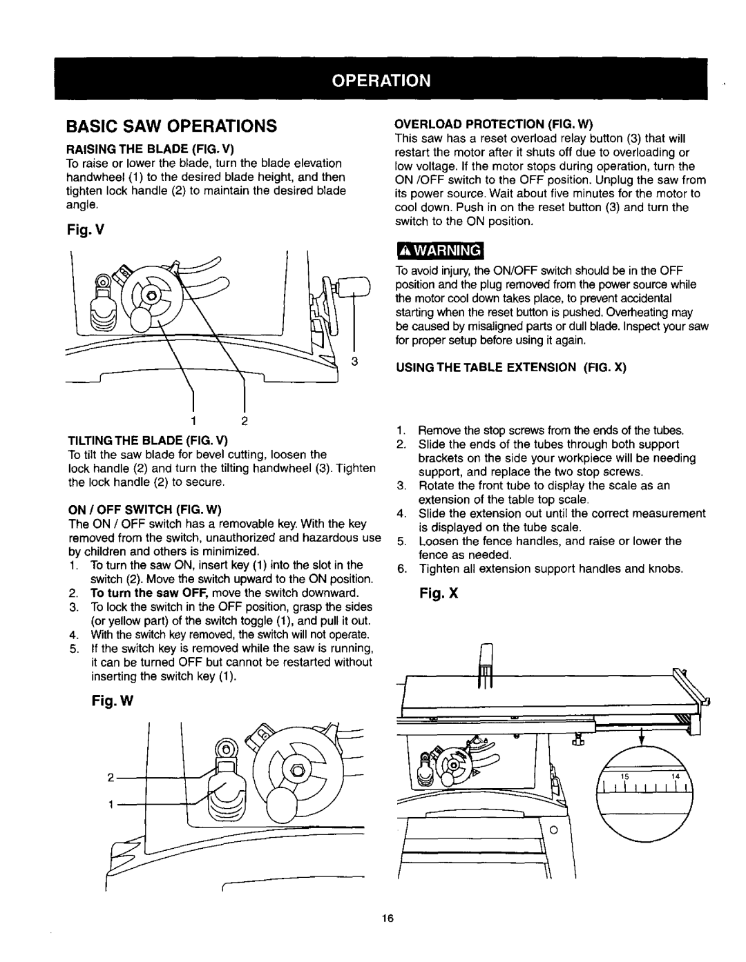 Craftsman 137.21825 owner manual Basic SAW Operations 