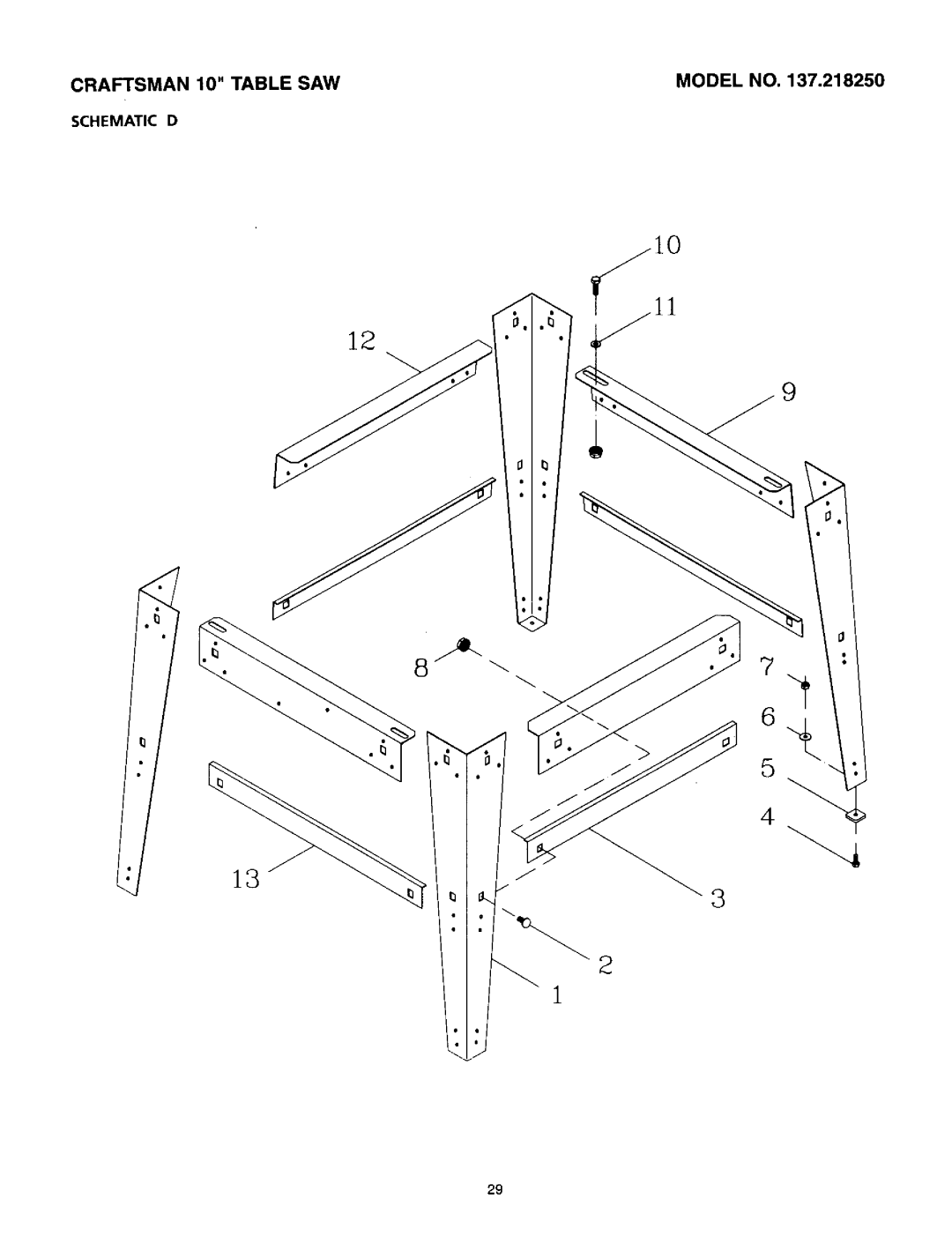 Craftsman 137.21825 owner manual Model no, Craftsman 10 Table SAW Schematic D 