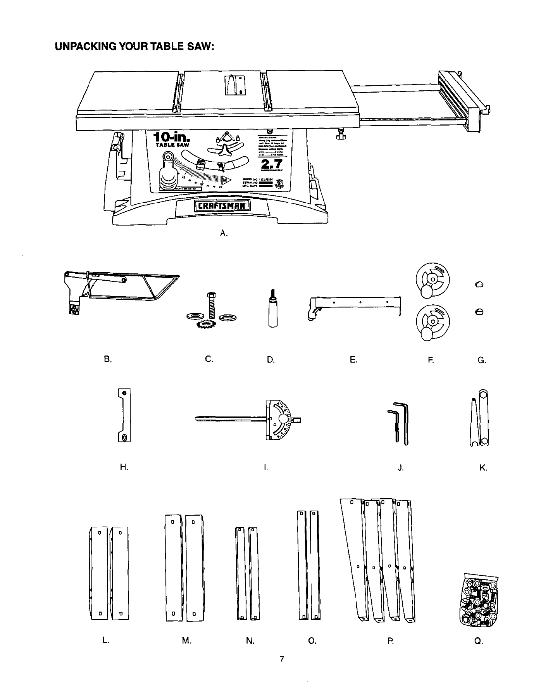 Craftsman 137.21825 owner manual Unpacking Your Table SAW 