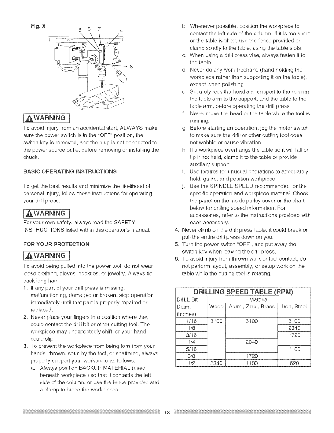 Craftsman 137.219 operating instructions Fig,×, BAS!C Operating Instructions, For Your Protection 