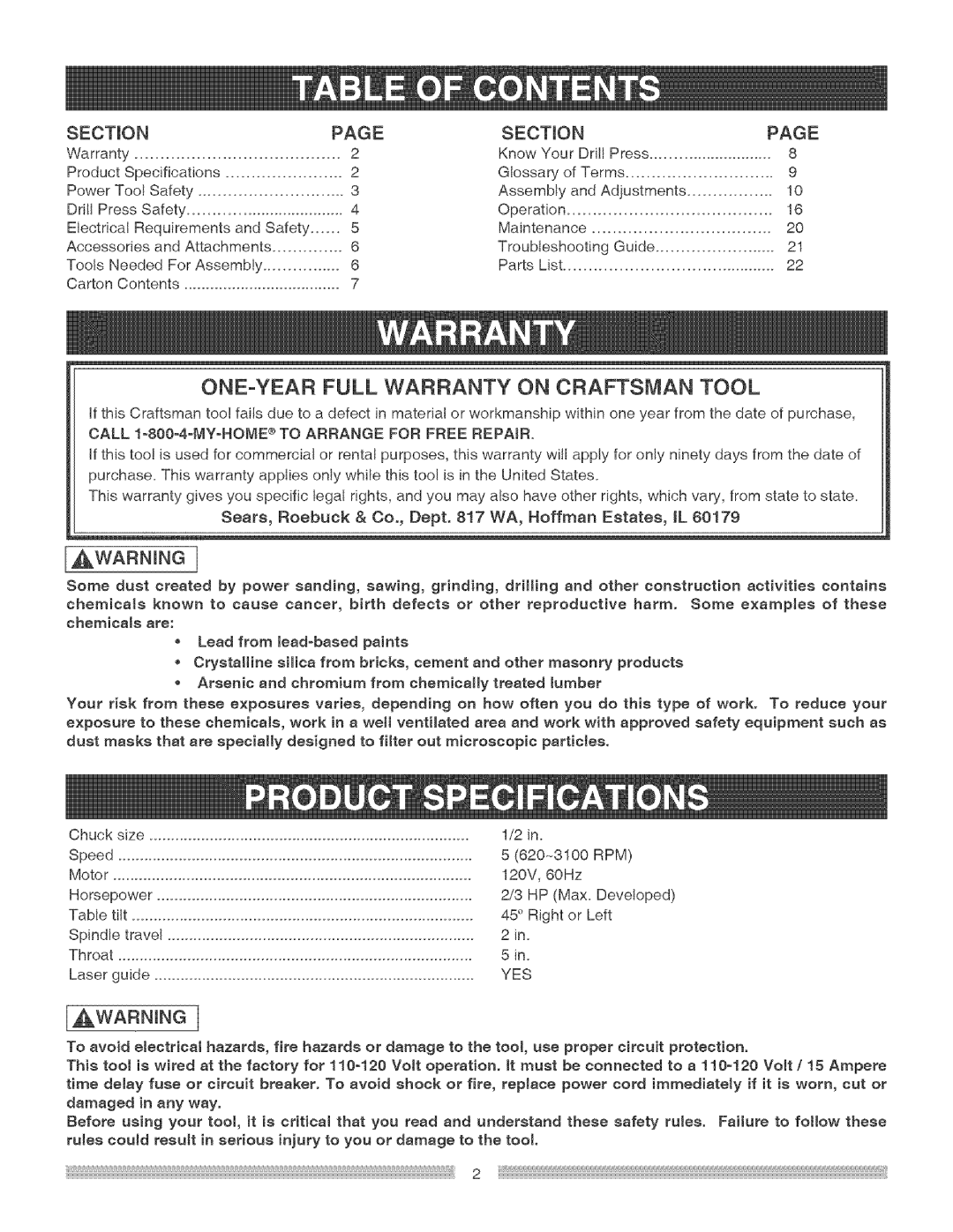 Craftsman 137.219 operating instructions SECTmON 