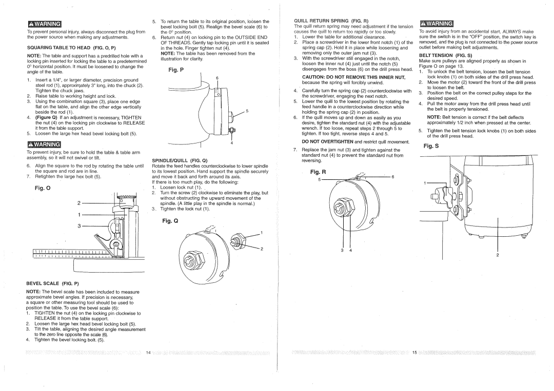 Craftsman 137.2191 Squaring Table to Head FIG. O, P, Qull Return Spring FIG, R, Spindle/Quill Fig. Q, Bevel Scale FIG. P 