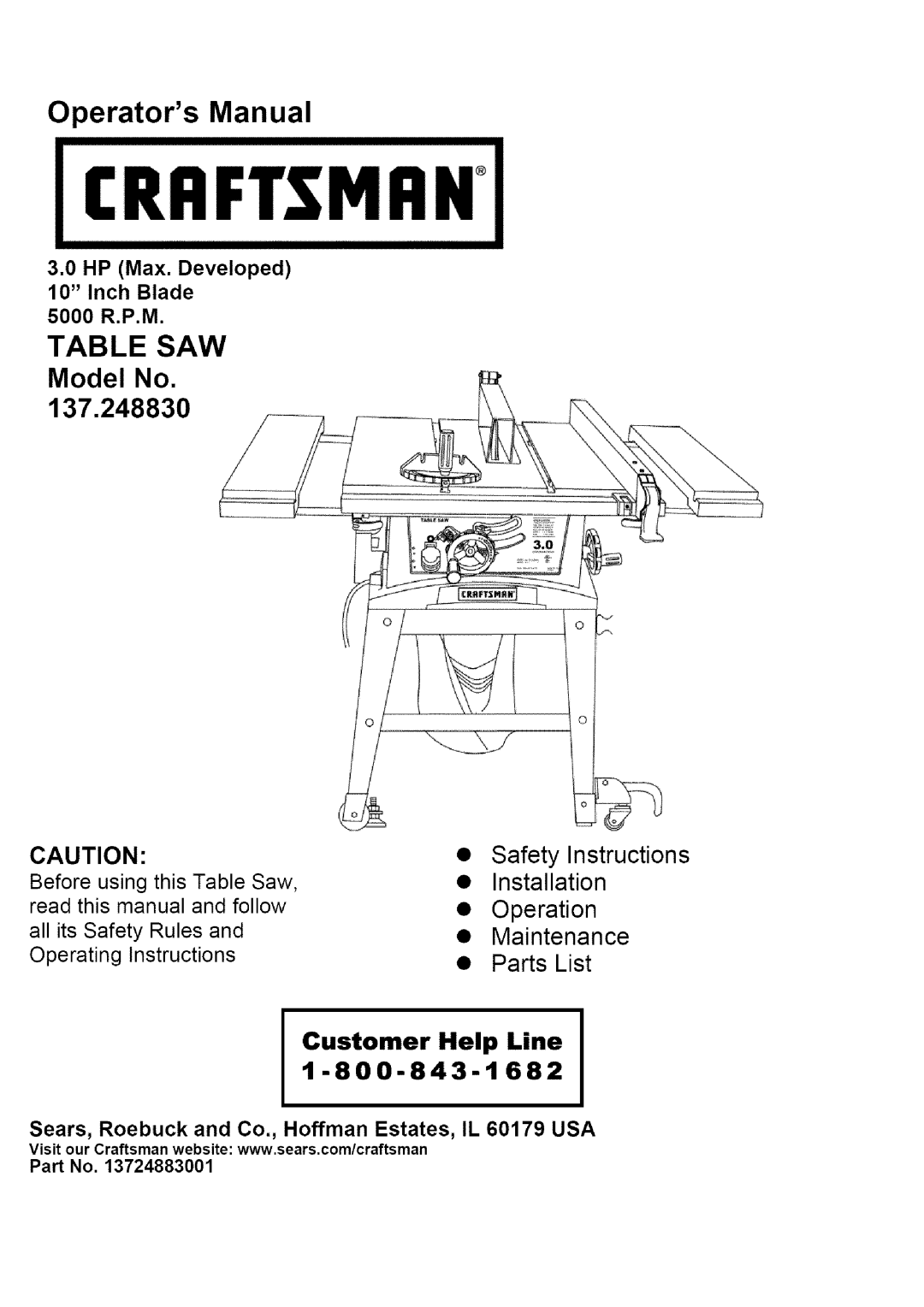 Craftsman 137.248830 operating instructions Operators Manual 