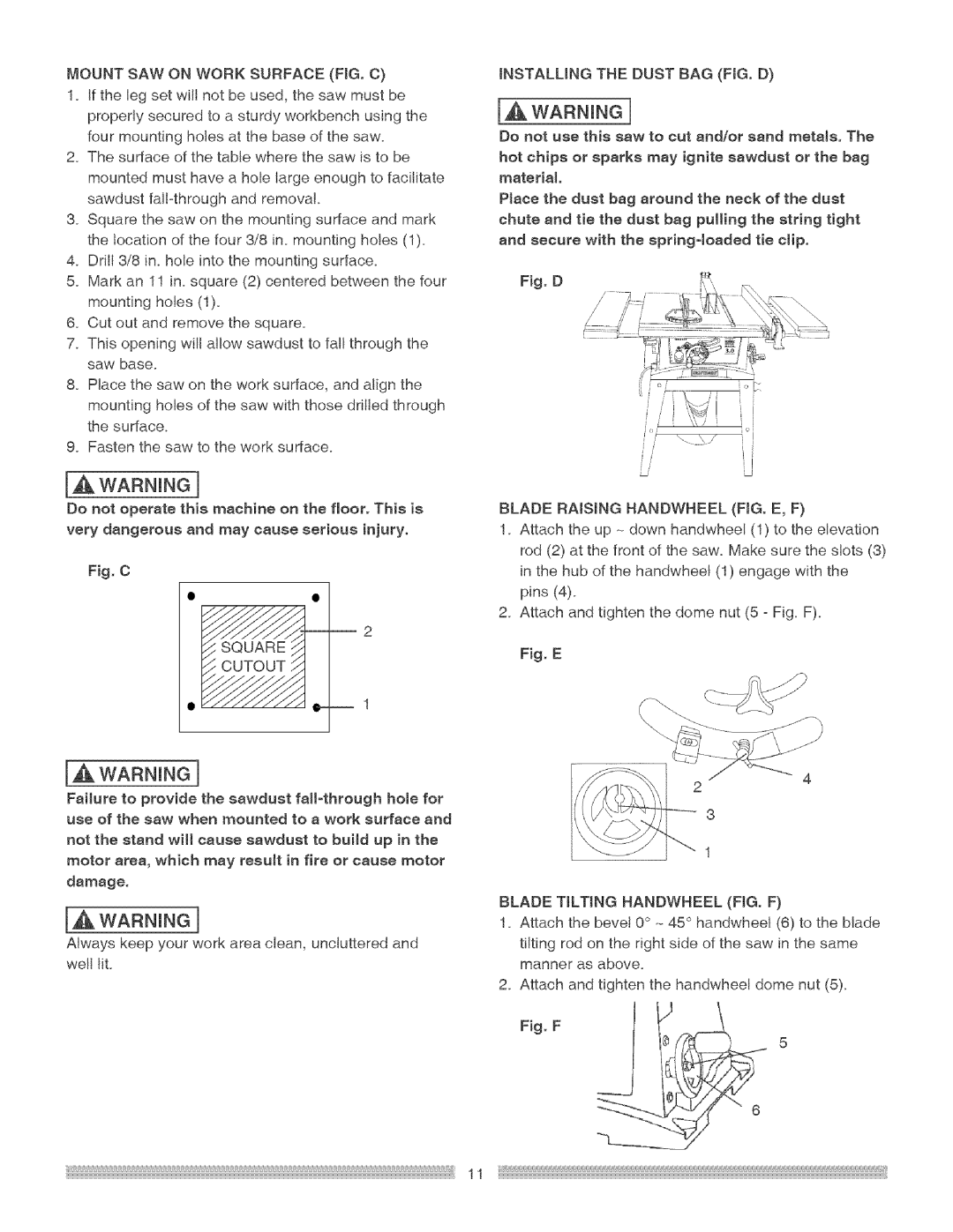 Craftsman 137.24884 Mountsawonworksurfacefig.C, Thesurfaceofthetablewherethesawistobe, Fastenthesawtotheworksurface 