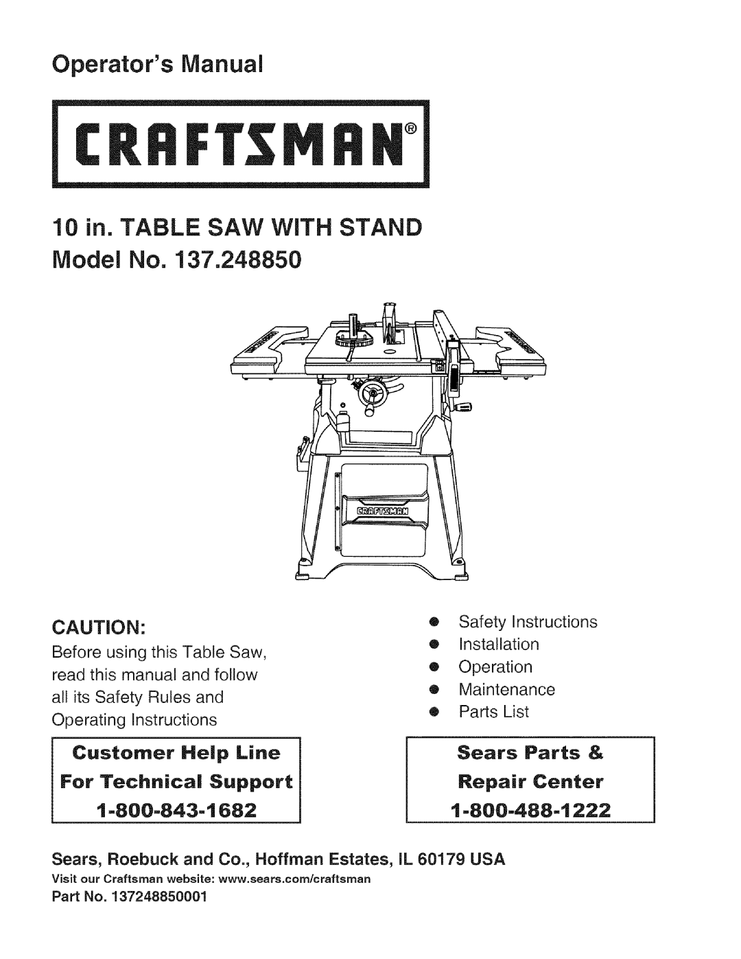 Craftsman 137.24885 operating instructions Safety Instructions, Visit our Craftsman website 