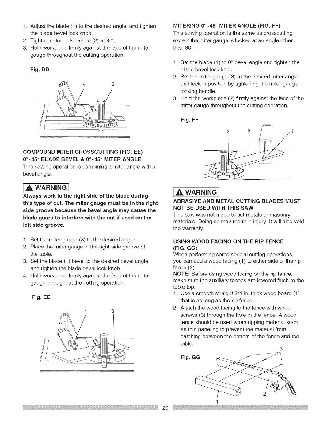 Craftsman 137.24885 operating instructions WARNINe, Fig, DD 