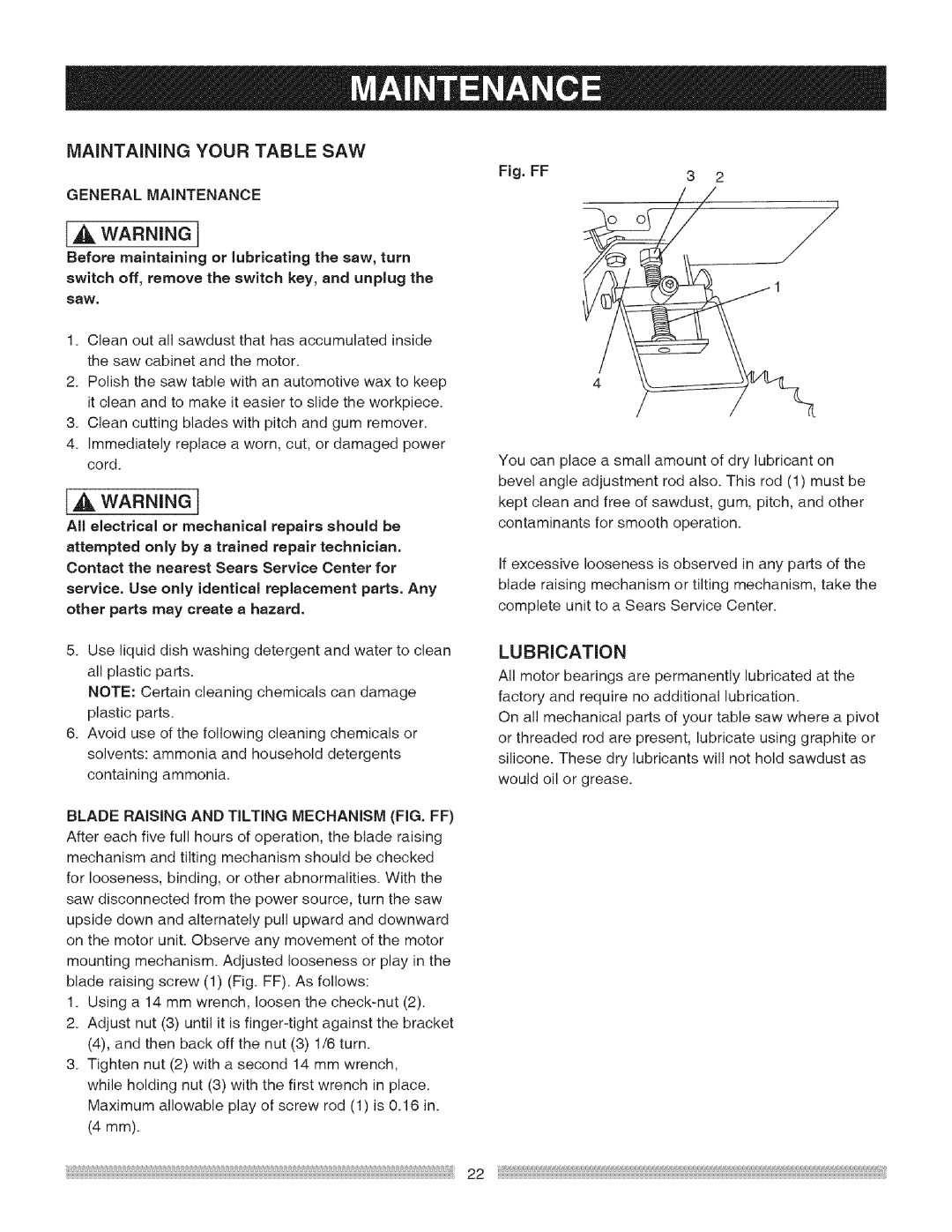 Craftsman 137.24885 operating instructions Lubrication 