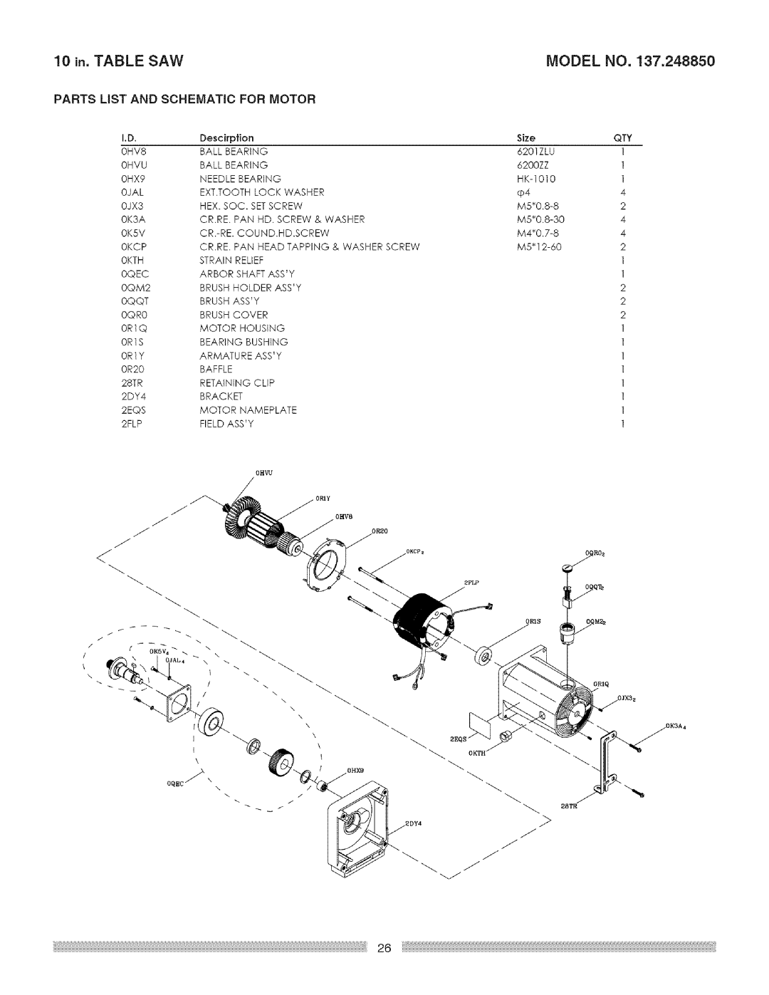 Craftsman 137.24885 operating instructions SAW Model 