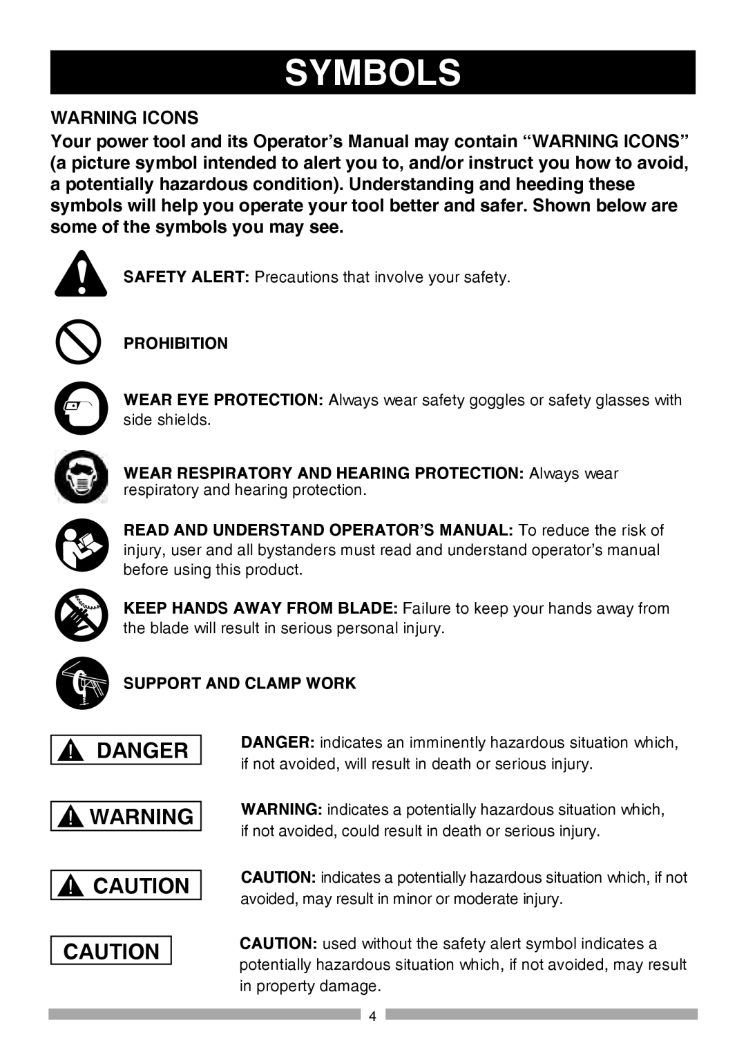 Craftsman 137.37564 manual Symbols, Prohibition 