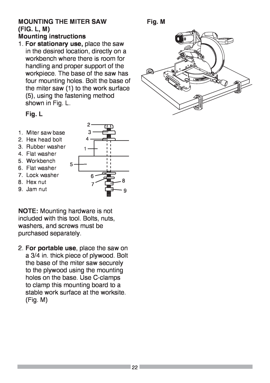 Craftsman 137.37564 manual Mounting The Miter Saw 