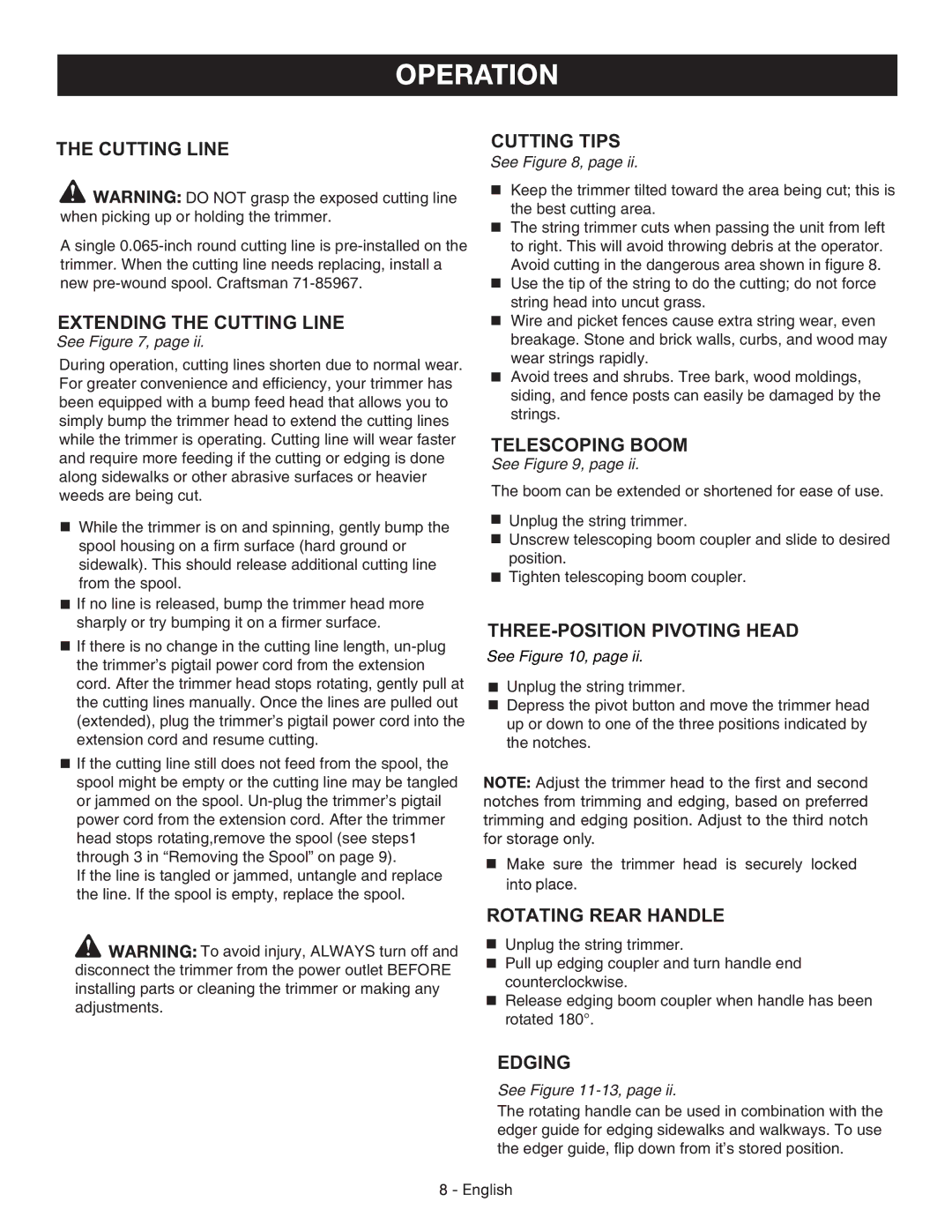 Craftsman 138.74544 manual Cutting Line 