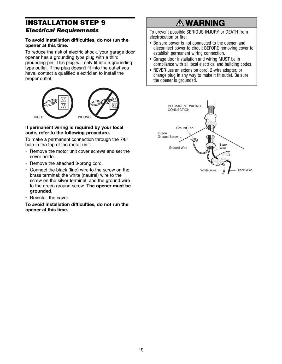 Craftsman 139.18595 owner manual Electrical Requirements 