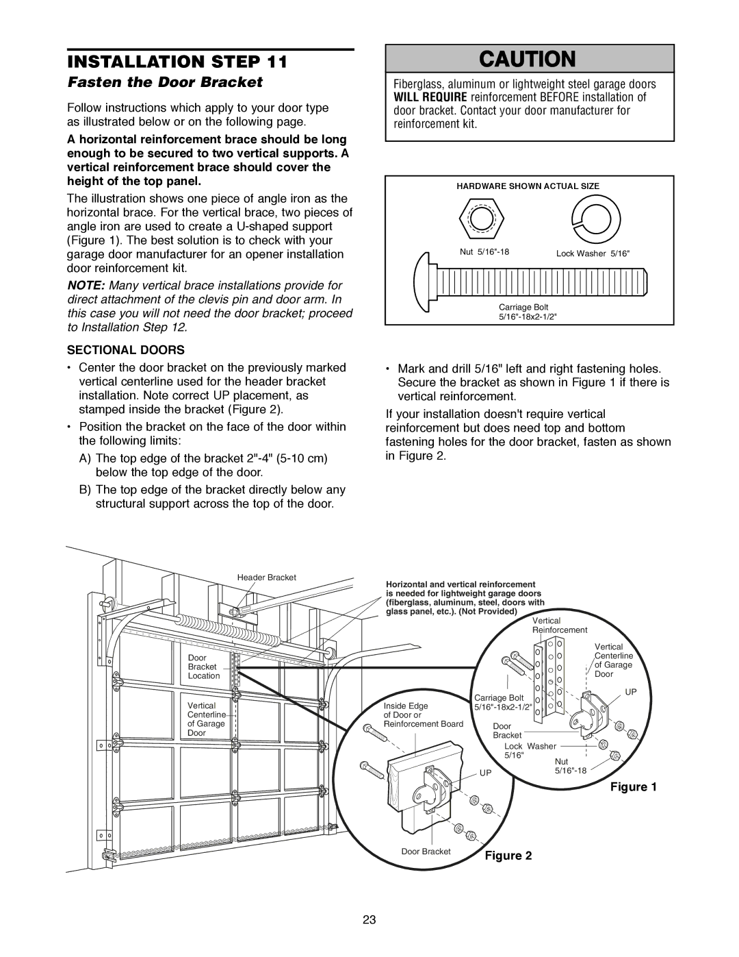 Craftsman 139.18595 owner manual Fasten the Door Bracket, Sectional Doors 