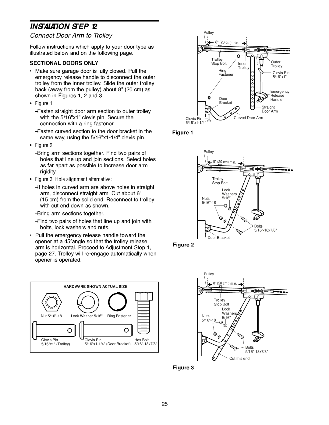 Craftsman 139.18595 owner manual Connect Door Arm to Trolley, Sectional Doors only, TrolleyTrolley 