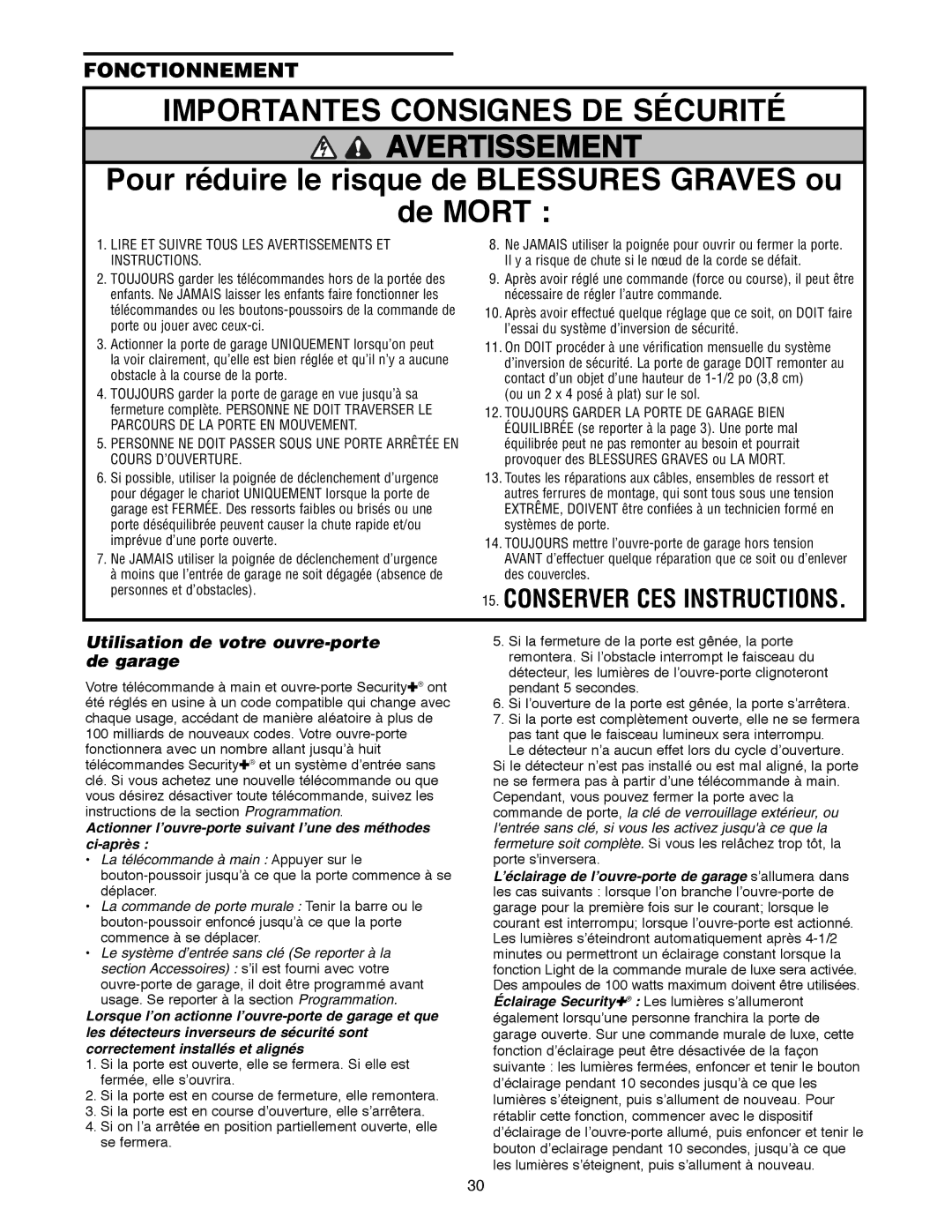 Craftsman 139.18595 owner manual Utilisation de votre ouvre-porte de garage, Ou un 2 x 4 posé à plat sur le sol 