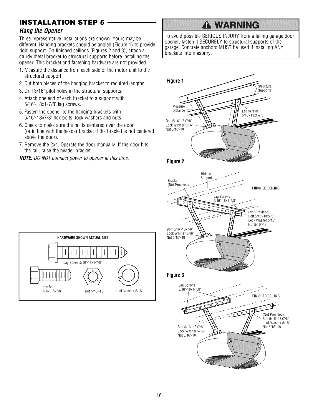 Craftsman 139.3043 owner manual Hang the Opener, Orts, Finished Ceiling 