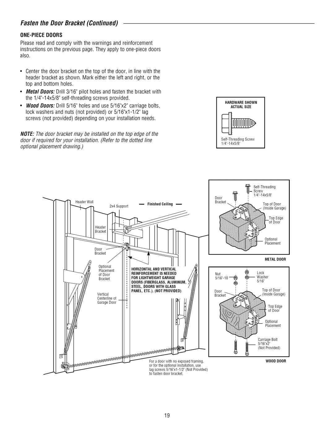 Craftsman 139.3043 owner manual Self-ThreadingScrew 1/4-14x5/8, Bracket 