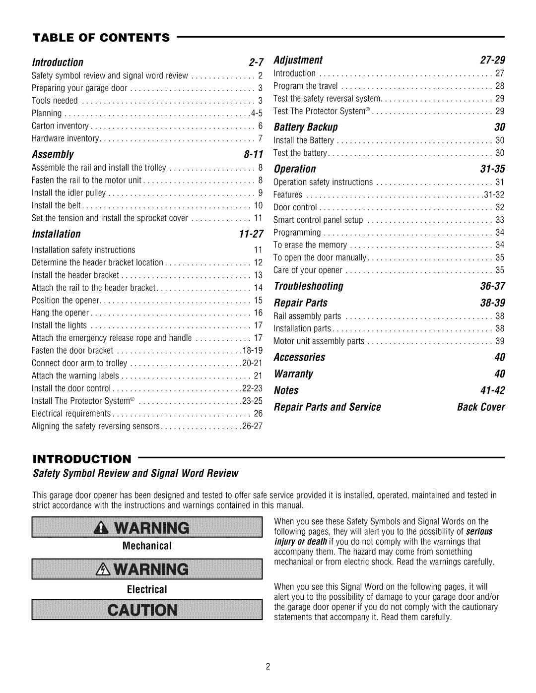 Craftsman 139.3043 owner manual Warranty, 41-42, BackCover, Safety SymbolReviewand Signal WordReview 