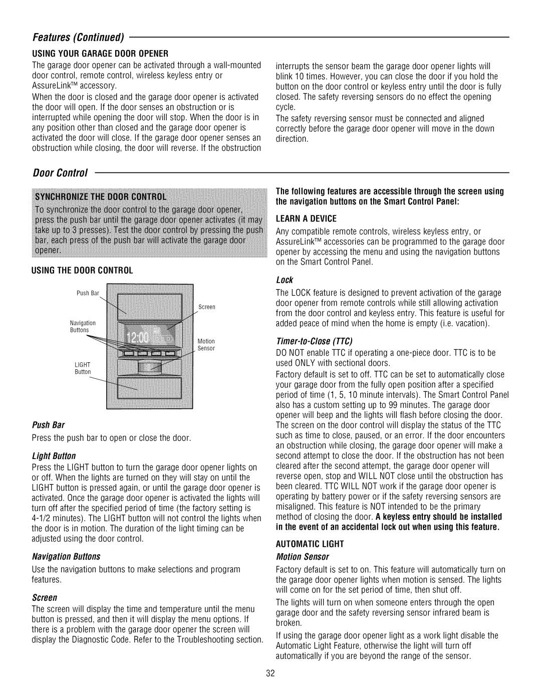 Craftsman 139.3043 owner manual Door Control 