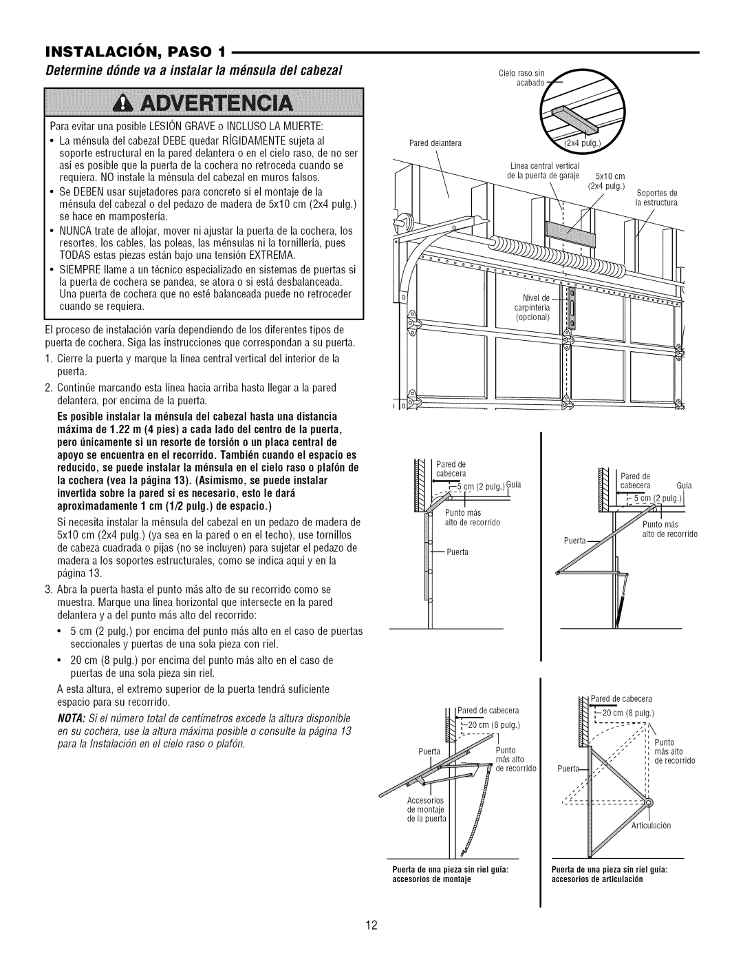 Craftsman 139.3043 owner manual Determine d6nde va a insta/ar la mnsulade/cabeza, Accesoriosde montaje 