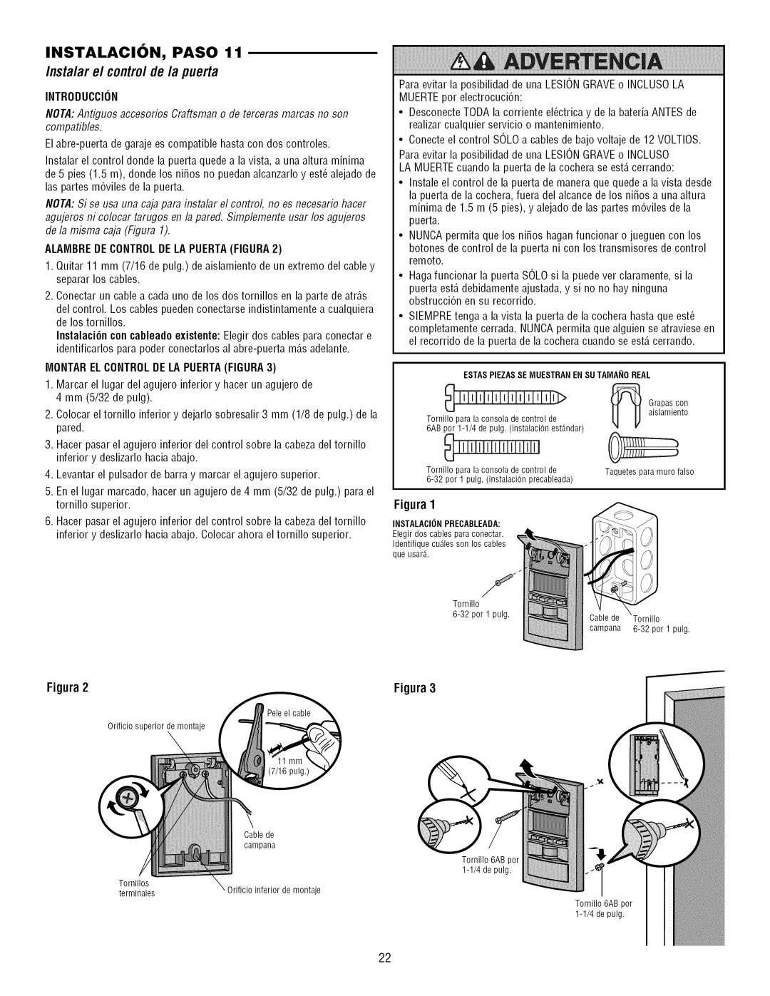 Craftsman 139.3043 owner manual Instalar el controlde la puerta, Introduccion, Alambrede Controlde LA PUERTAFIGURA2 