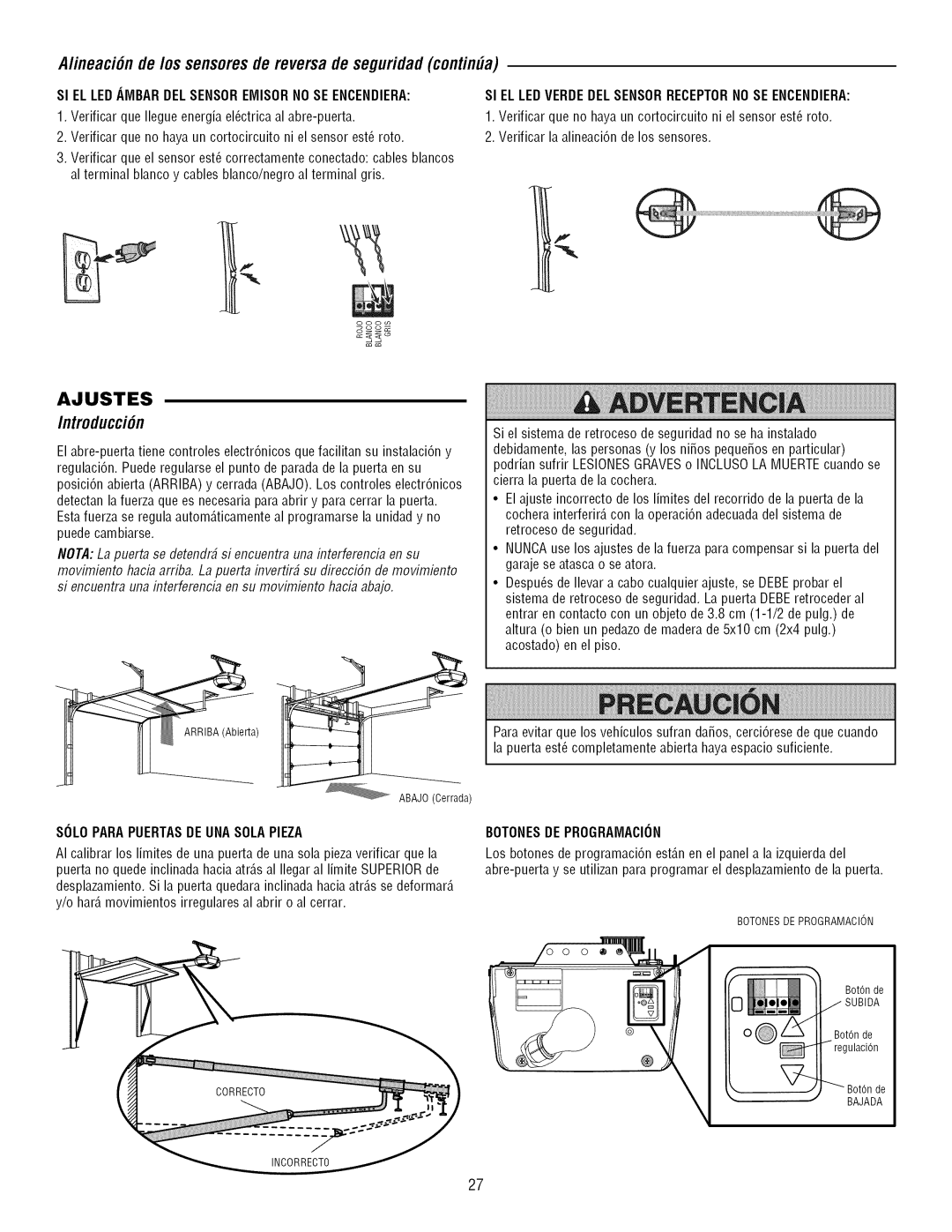 Craftsman 139.3043 owner manual Ineaci6n de/os sensores de reversa de seguridad continUa, Introducci6n 