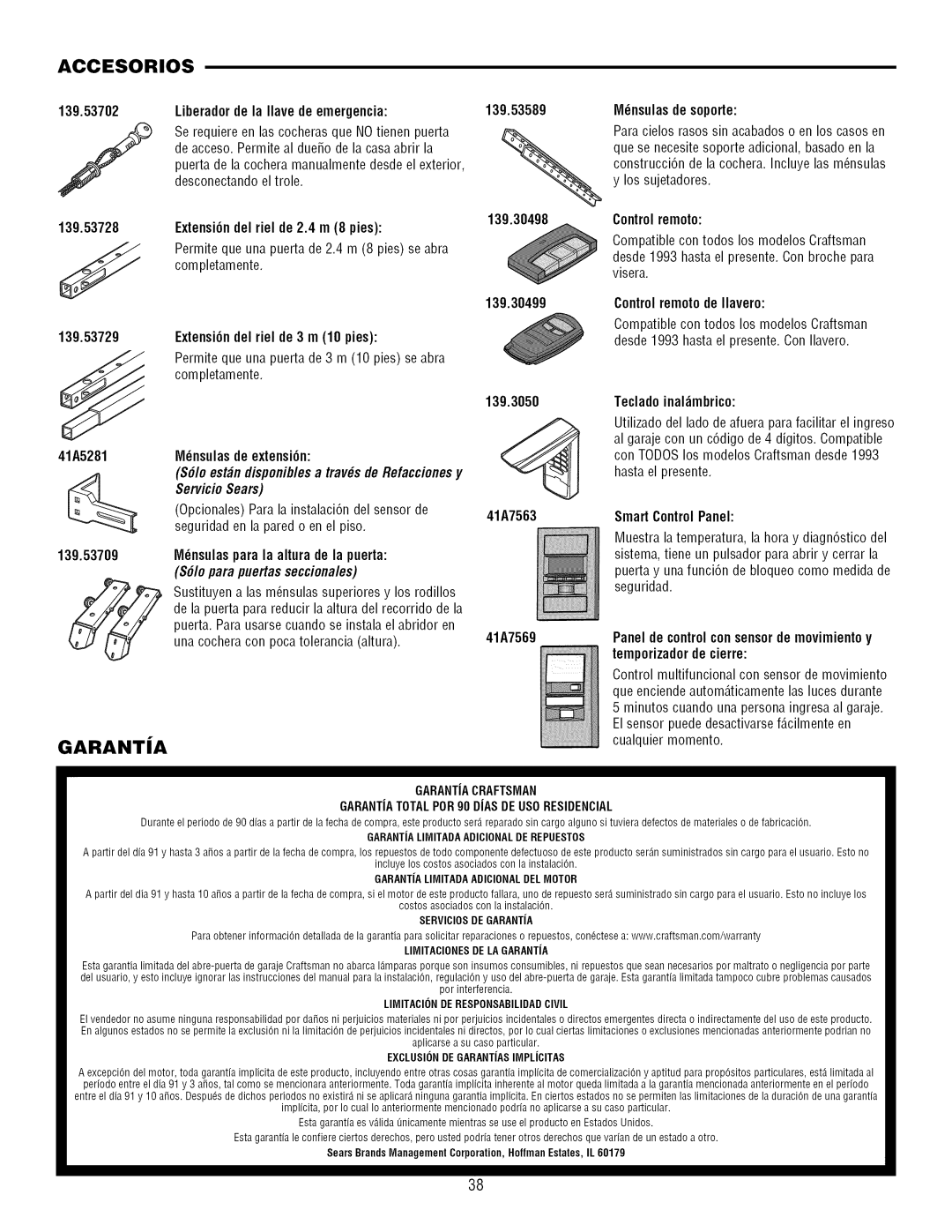 Craftsman 139.3043 OpcionalesParalainstalaci6ndelsensorde, Seguridadenlaparedo enelpiso, S61opara puertas seccionales 