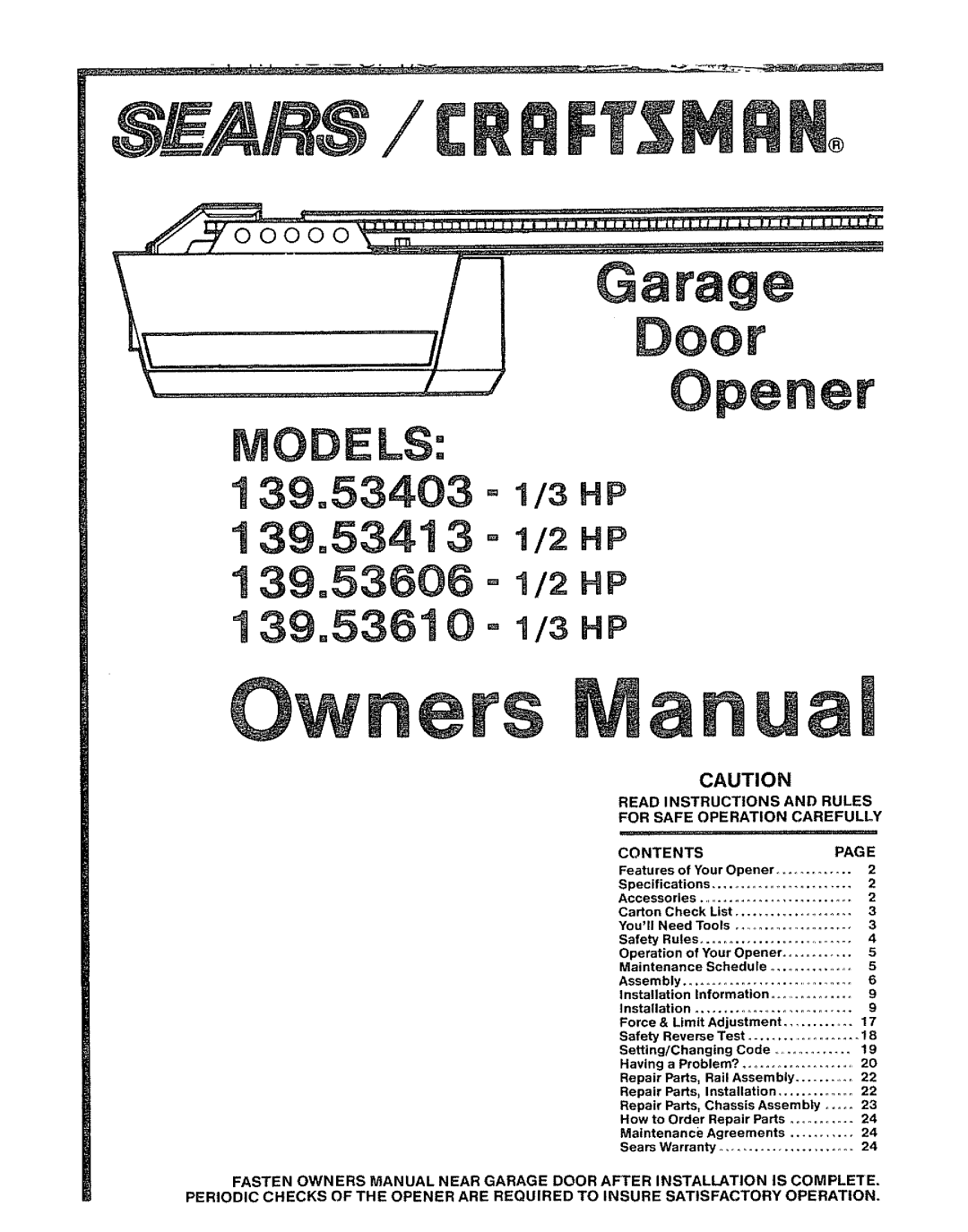 Craftsman 139.53610, 139.53403 owner manual 3953606 